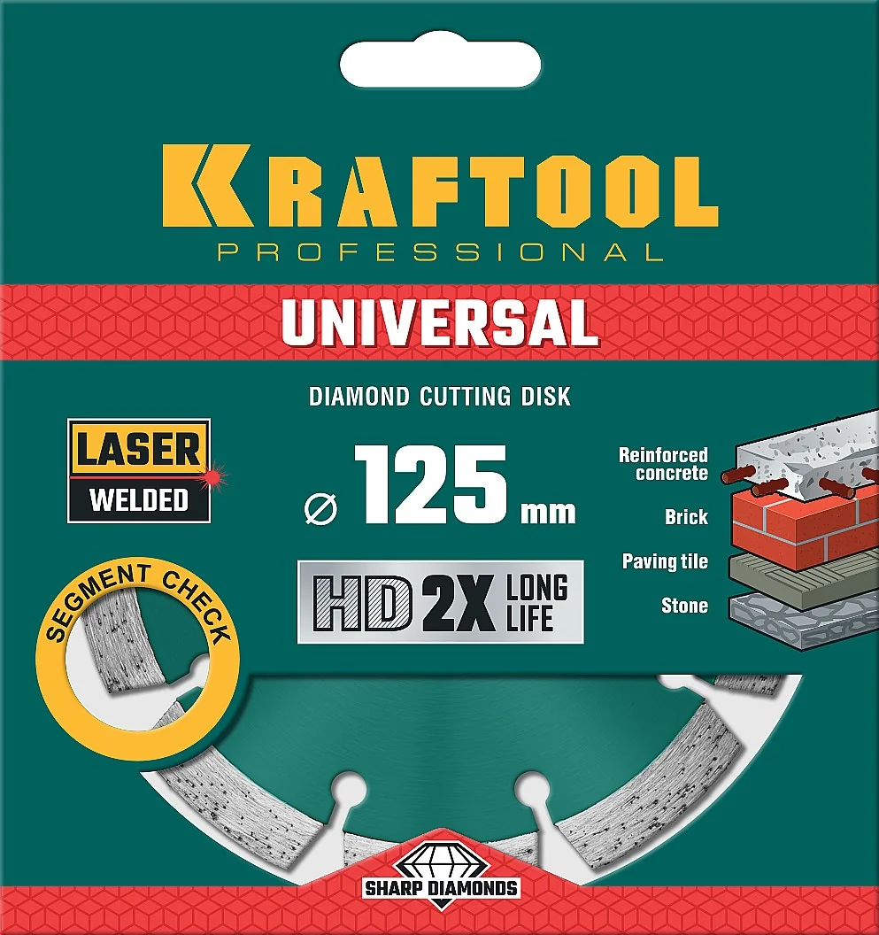 Алмазный диск KRAFTOOL 36680-125 LASER-UNIVERSAL 125 мм (22.2 мм, 10х2.4мм)