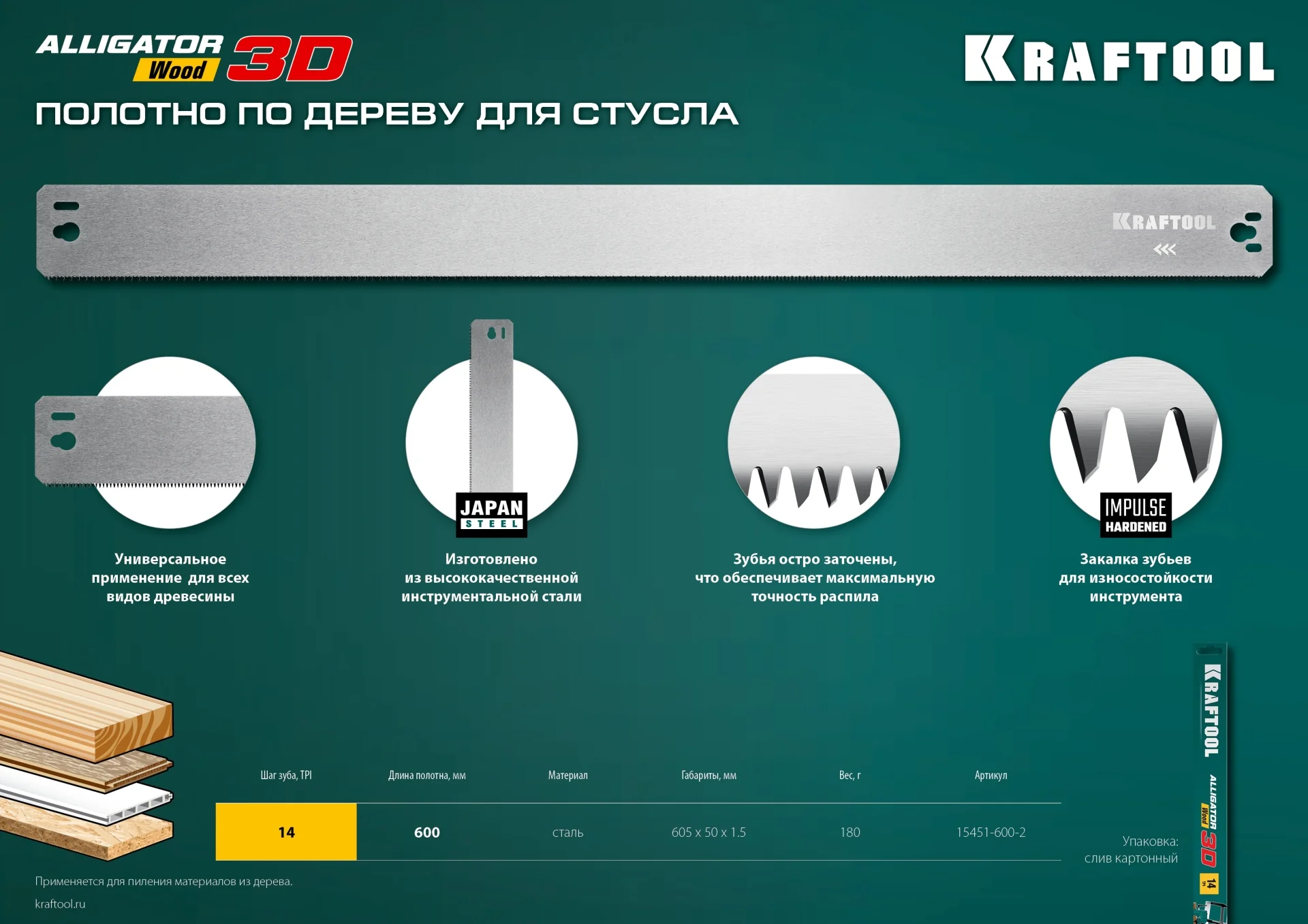 Полотно по дереву для прецизионного стусла KRAFTOOL 600 мм (15451-600-2)