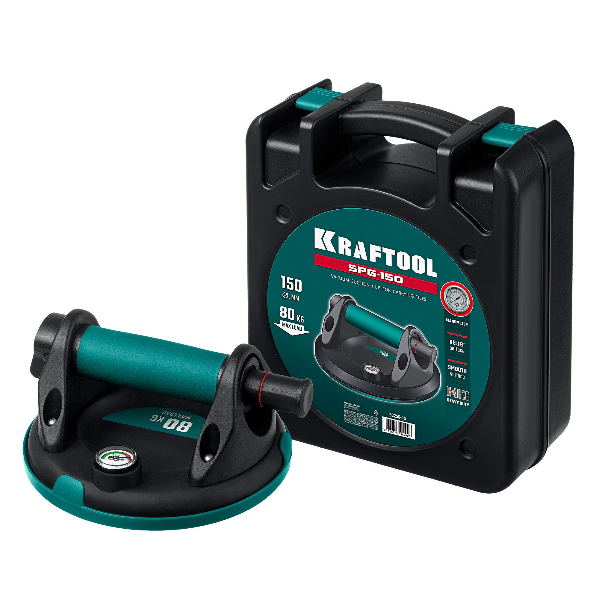 Присоска вакуумная с манометром KRAFTOOL 80 кг, 150 мм (33256-15)