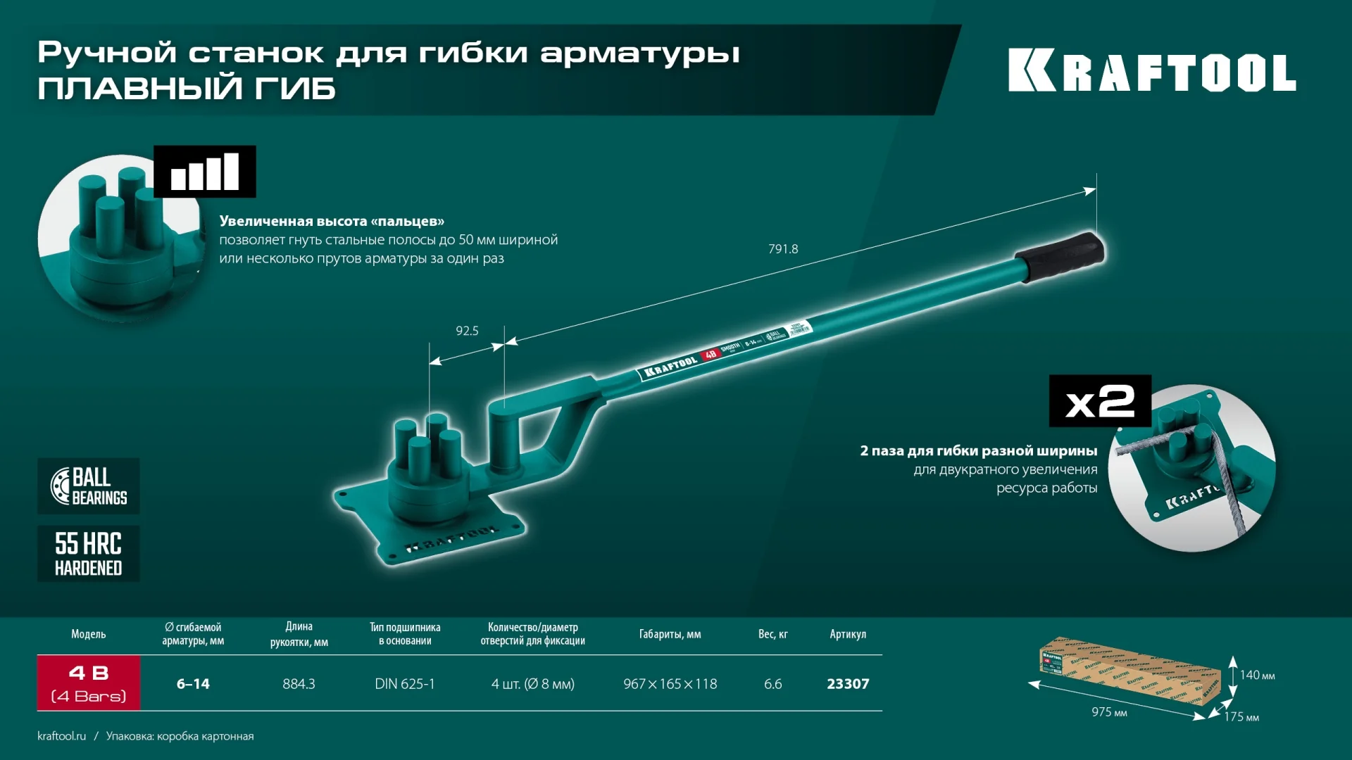Станок для гибки арматуры KRAFTOOL 4 B, плавный гиб, на подшипнике, ручной (23307)