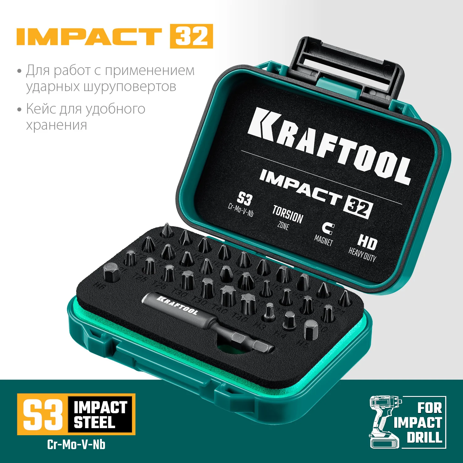 Набор ударных бит KRAFTOOL Impact-32, 32 шт (26066-H32)