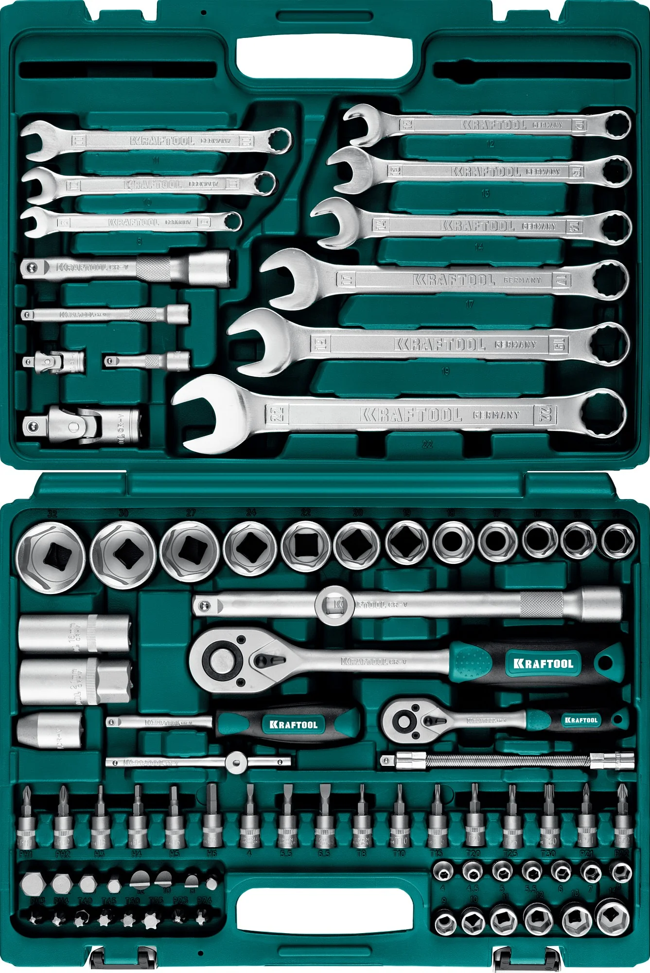 Универсальный набор инструмента KRAFTOOL X-Drive 82, 82 предм., (1/2″+1/4″) (27887-H82)