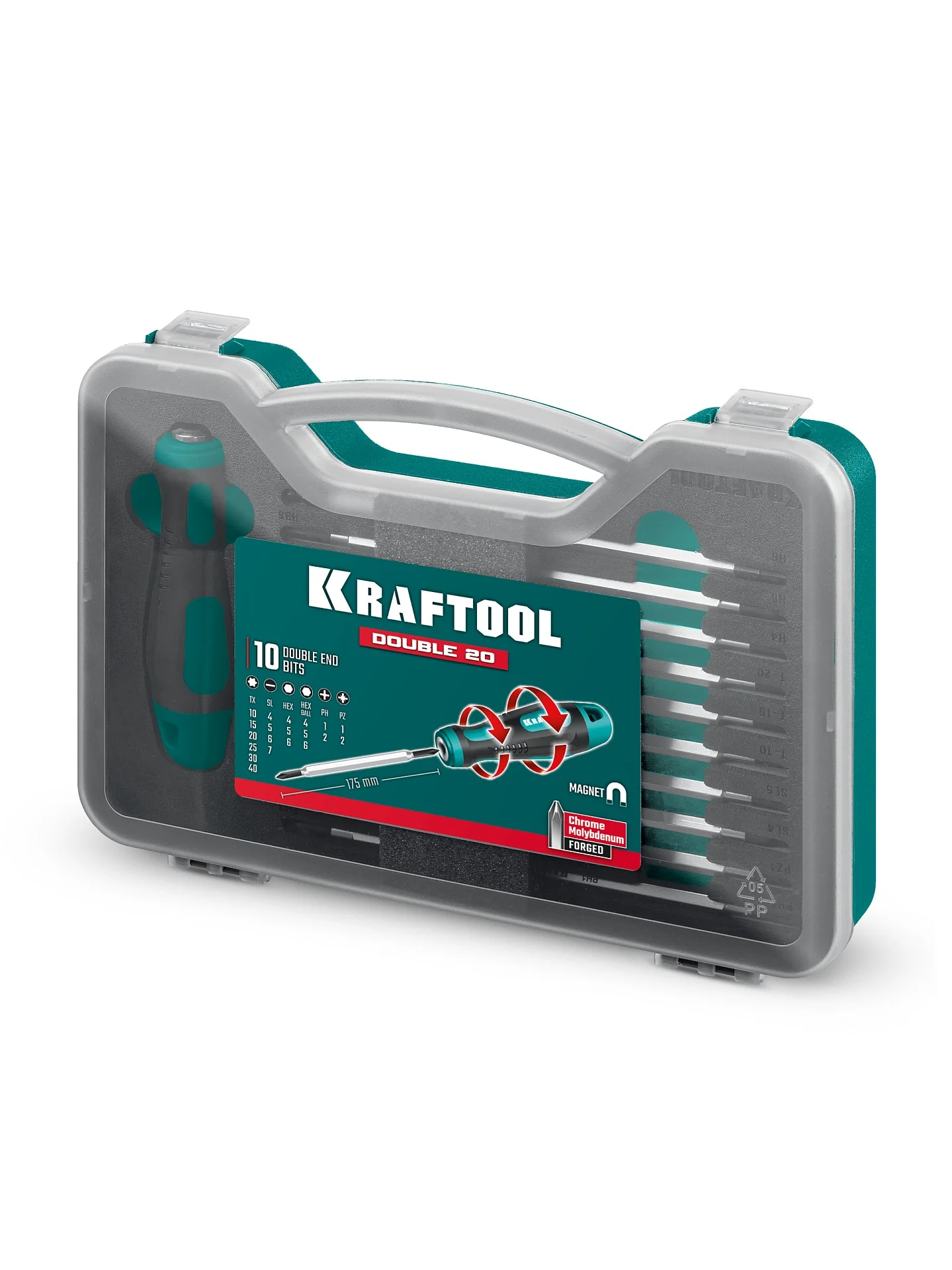 Набор: отвертка с переставными стержнями KRAFTOOL Double 20, 20 шт (25817)