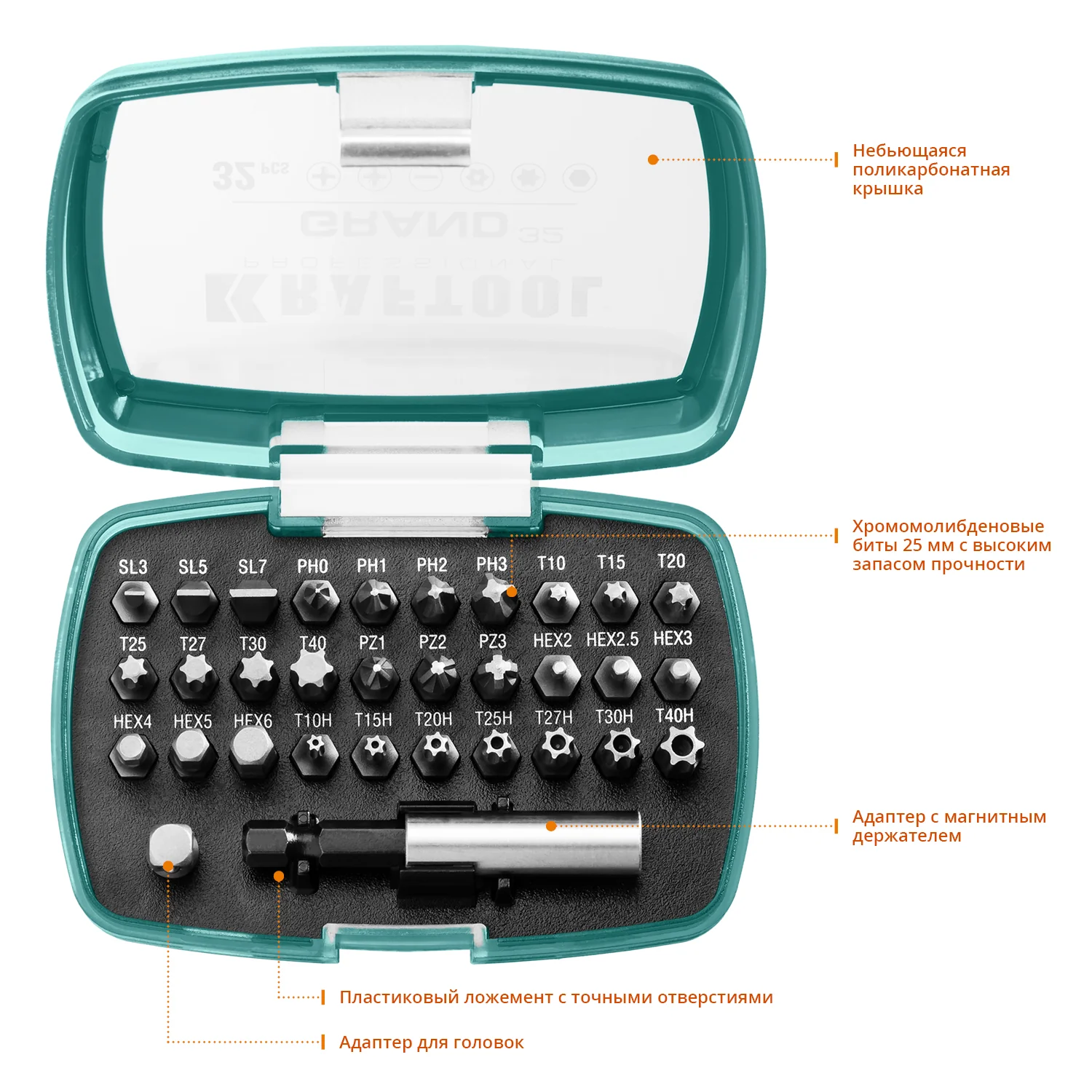 Набор бит KRAFTOOL Grand-32, с магнитным адаптером 32 шт (26083-H32)