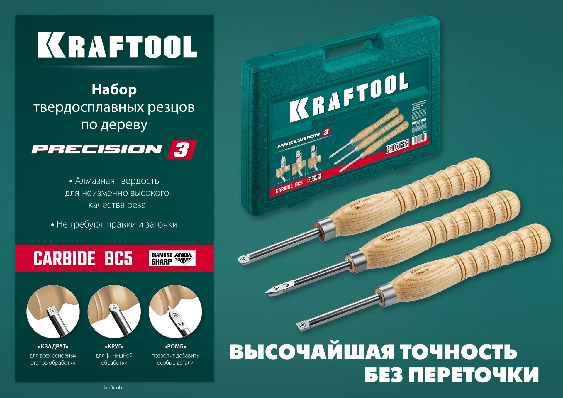 Набор ручных резцов по дереву KRAFTOOL Precision-3, 3 предм. (18369)