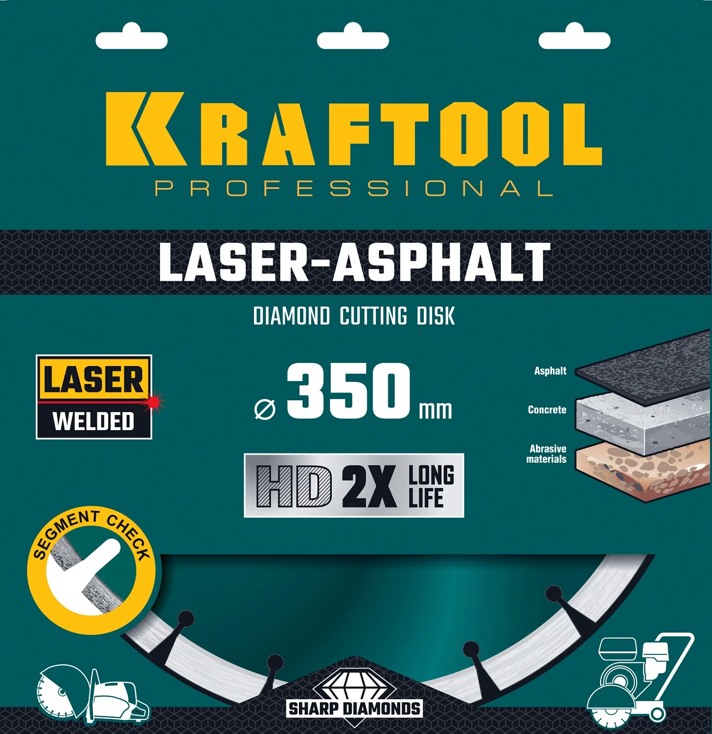 Алмазный диск KRAFTOOL 36687-350 LASER-ASPHALT 350 мм (25.4/20 мм, 10х3.2 мм)