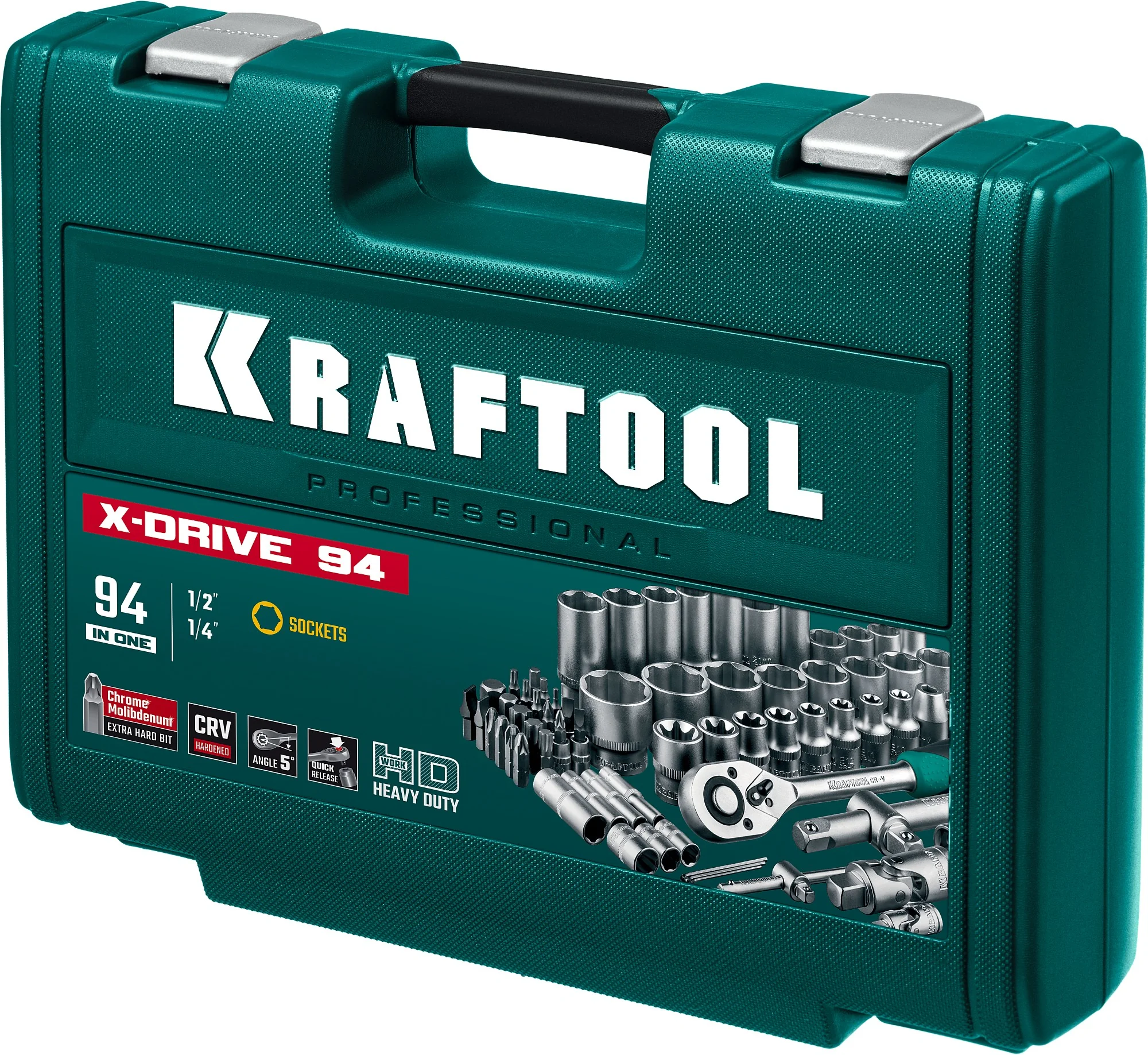 Универсальный набор инструмента KRAFTOOL X-Drive 94, 94 предм., (1/2″+1/4″) (27883-H95)