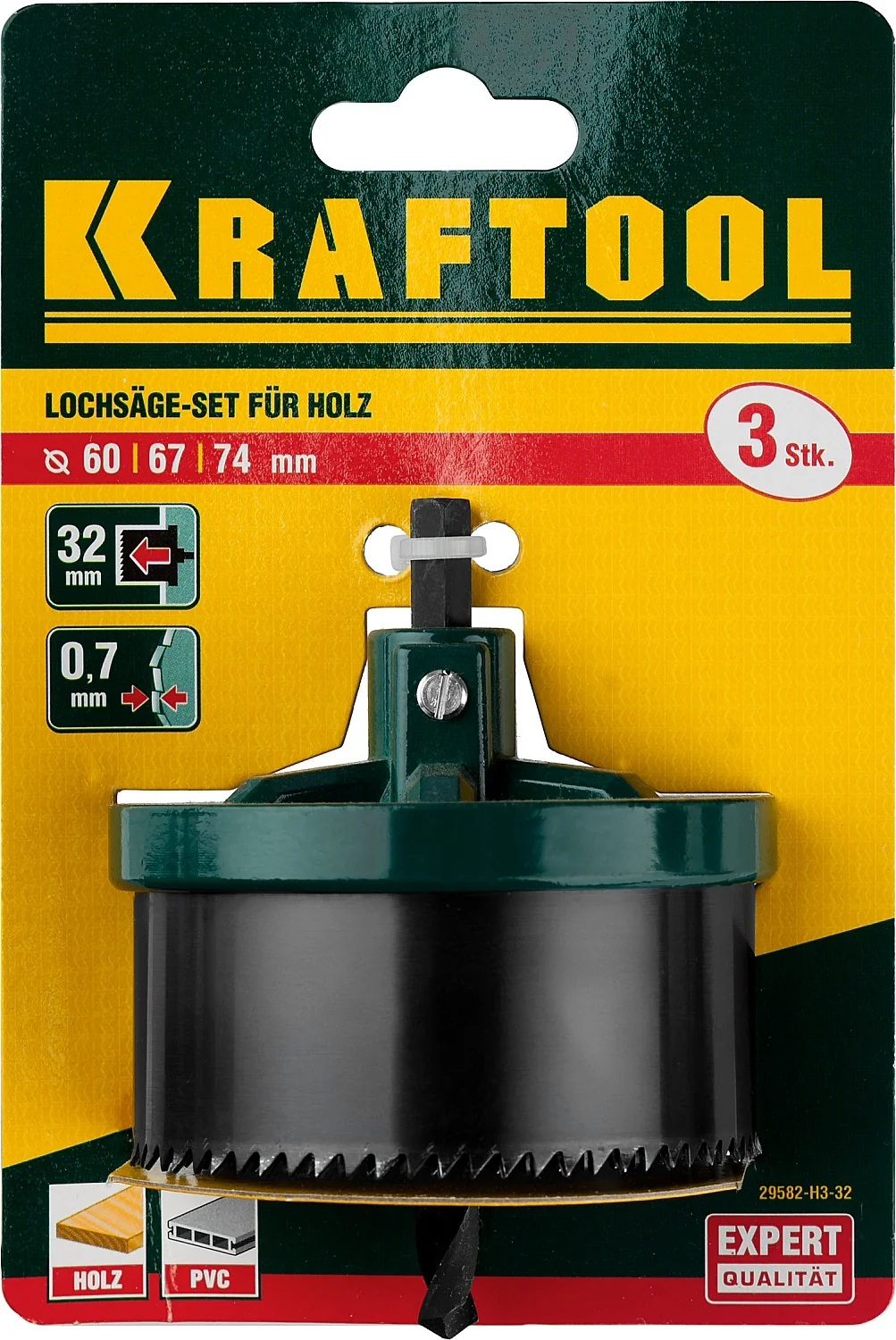 Наборная кольцевая пила по дереву KRAFTOOL 29582-H3-32 3 шт, (60-67-74 x 32 мм)