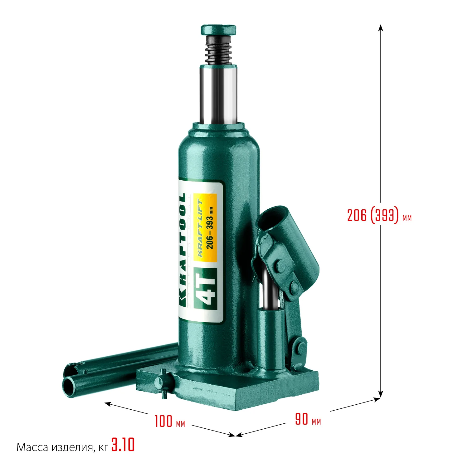 Домкрат гидравлический бутылочный KRAFTOOL 4 т, 194 - 372 мм (43462-4)