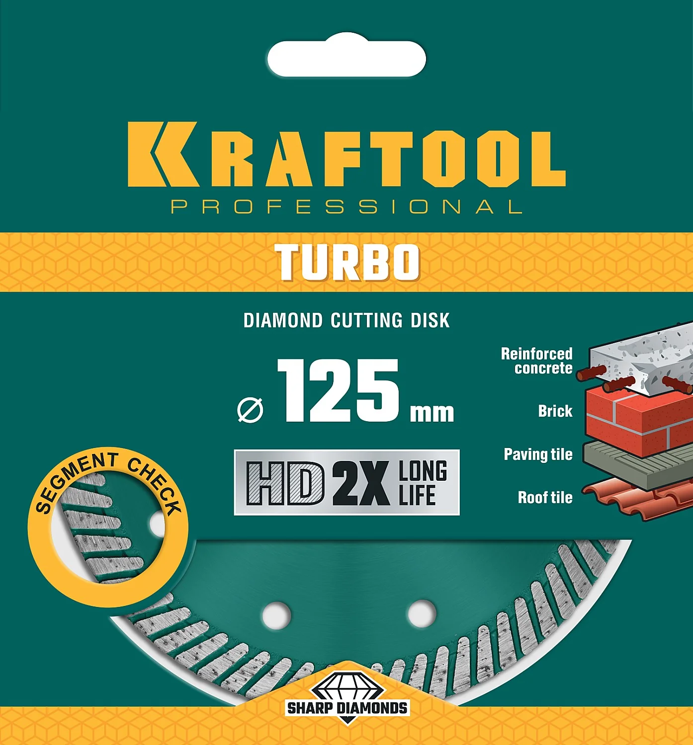Сегментированный алмазный диск KRAFTOOL 36682-125 Turbo, 125 мм, (22.2 мм, 10 х 2.4 мм)