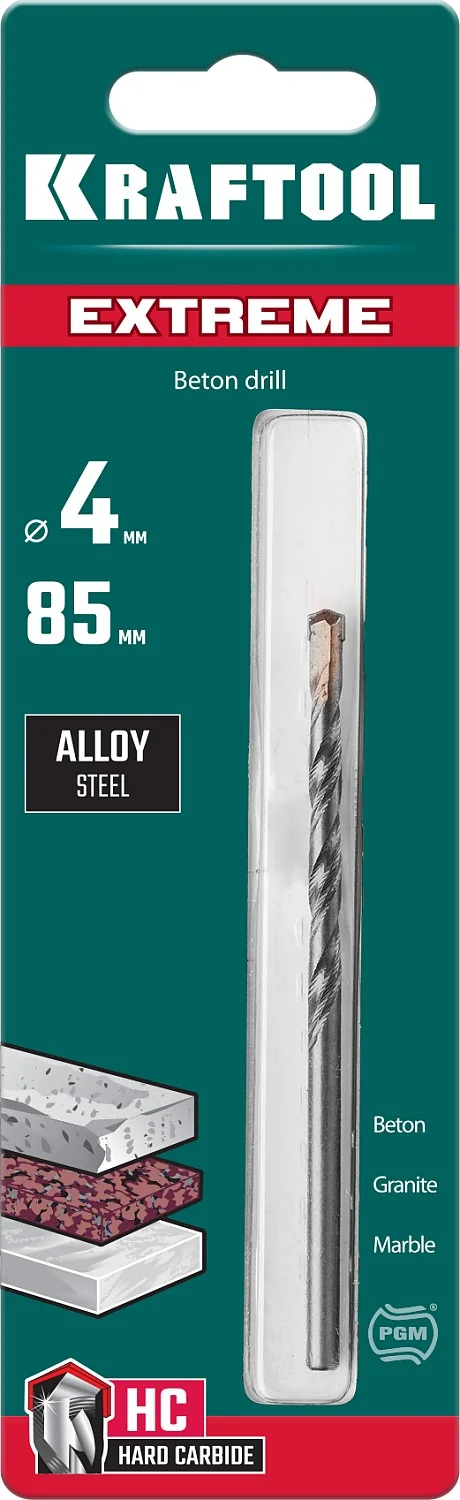 Сверло по бетону KRAFTOOL 29166-085-04 Extreme, 4 х 85 мм, цилиндр. хвостовик