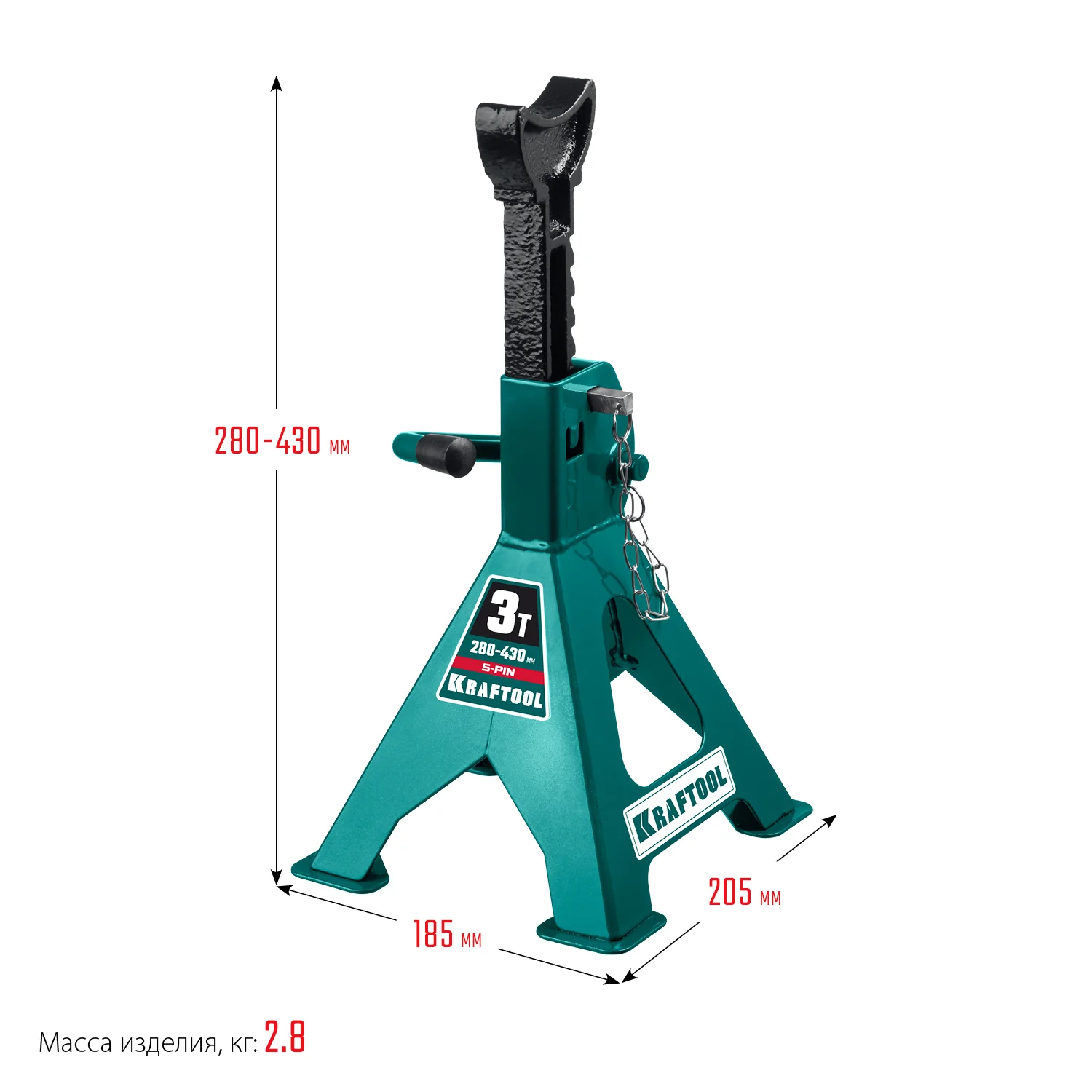 Подставка страховочная усиленная KRAFTOOL 3 т, 280 - 430 мм, со штифтом (43465-3)
