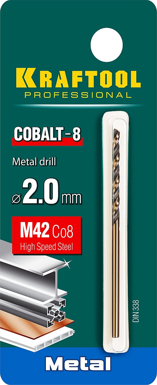 Сверло по металлу KRAFTOOL 29656-2 COBALT-8, 2.0 х 49 мм, сталь М42, HSS-Co(8%)