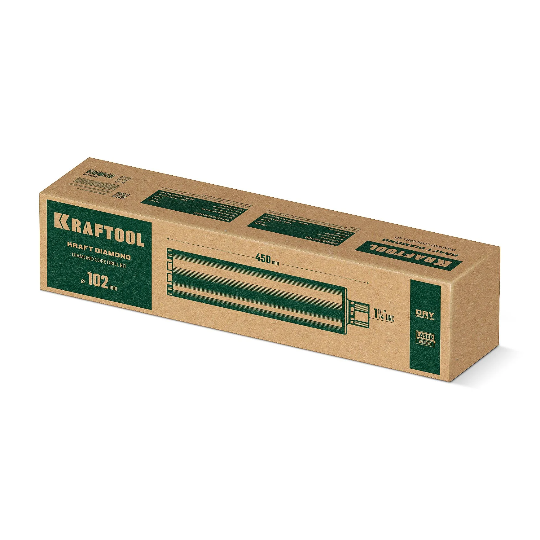 Алмазная коронка по железобетону KRAFTOOL 29825-102 DIAMOND 102 мм (450 мм, 1 1/4″, лазерная сварка сегментов)