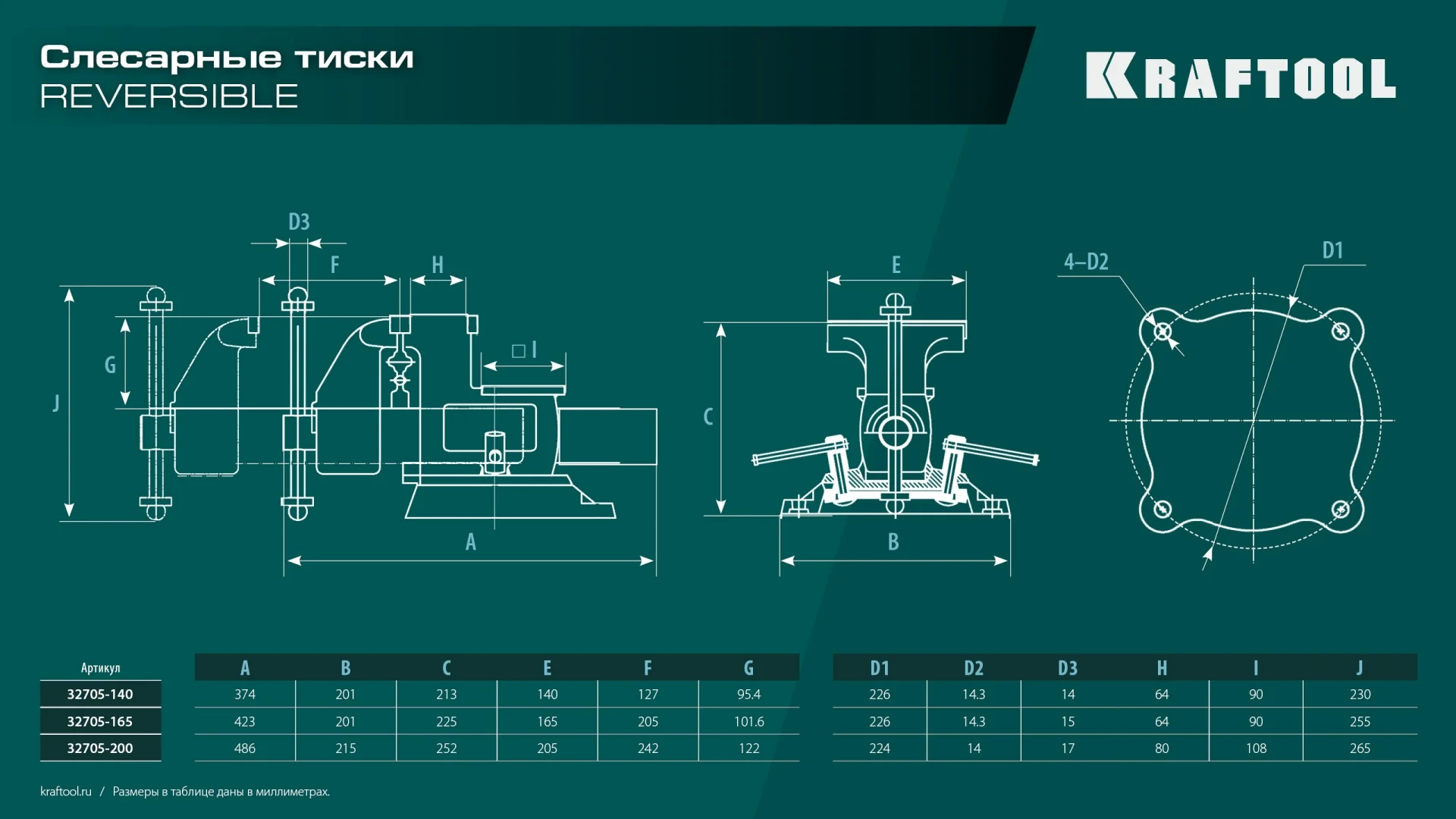 Слесарные тиски KRAFTOOL Reversible, 200 мм, расход 368 мм (32705-200)