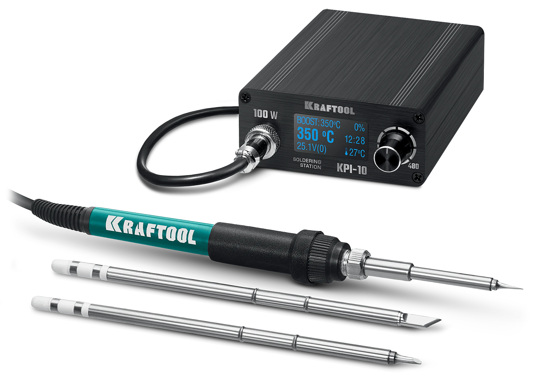 Станция паяльная программируемая KRAFTOOL 50 - 480°C, 100 Вт, 3 жала Т12 (55343)