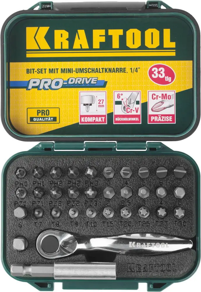Набор бит с мини-трещоткой KRAFTOOL 33 шт (26157-H33)