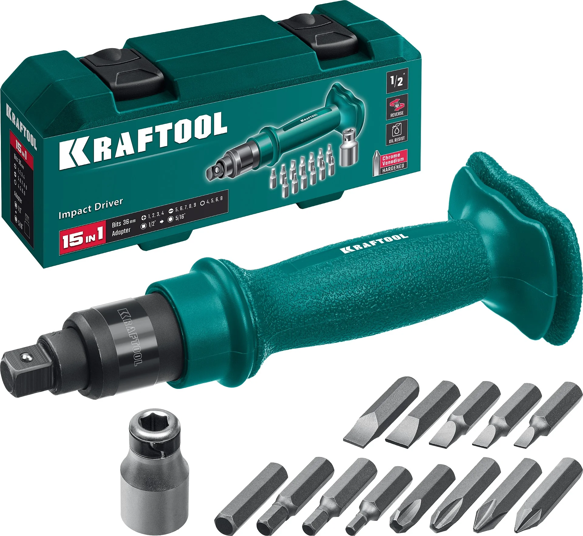 Ударно-поворотная отвертка KRAFTOOL ID-15, 15 предм. (25550-Н10)