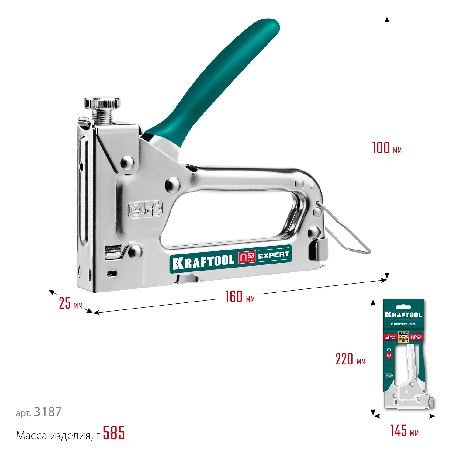 Степлер KRAFTOOL Expert-53, тип 53 (A/10/JT21) 23GA (4 - 14 мм), стальной компактный (3187)