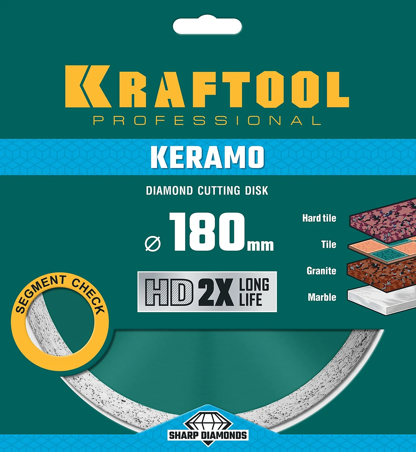 Сплошной алмазный диск KRAFTOOL 36684-180 KERAMO, 180 мм, (22.2 мм, 10 х 2.0 мм)