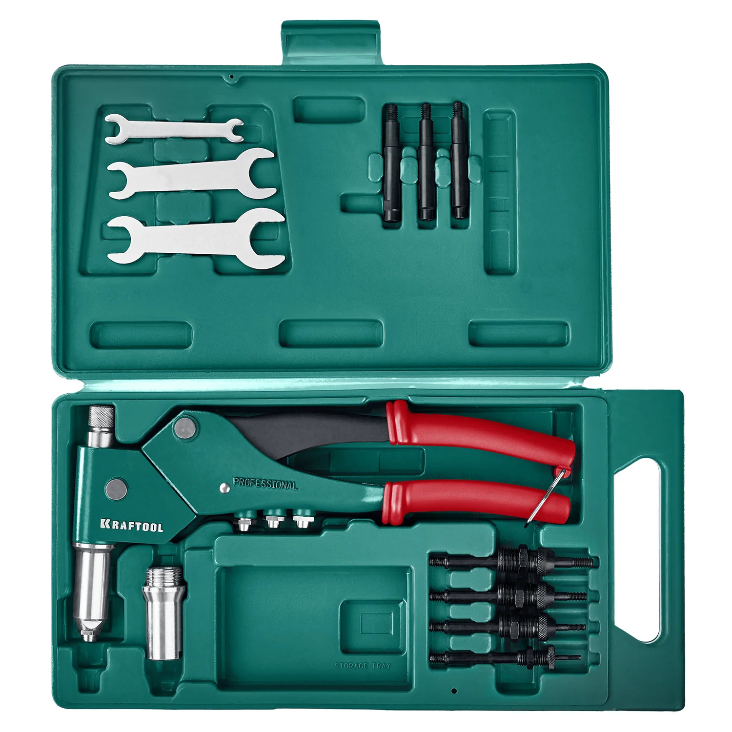 Заклепочник комбинированный поворотный KRAFTOOL 360°, 3 вида заклёпок, в кейсе (31178)