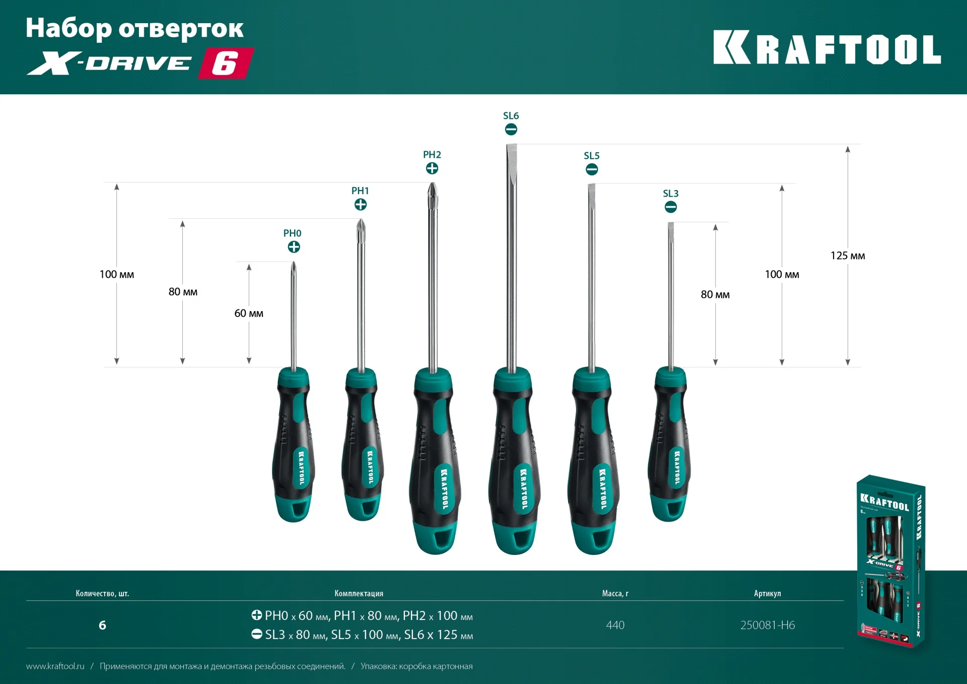 Набор отверток KRAFTOOL Х-Drive-6, 6 шт (250081-H6)