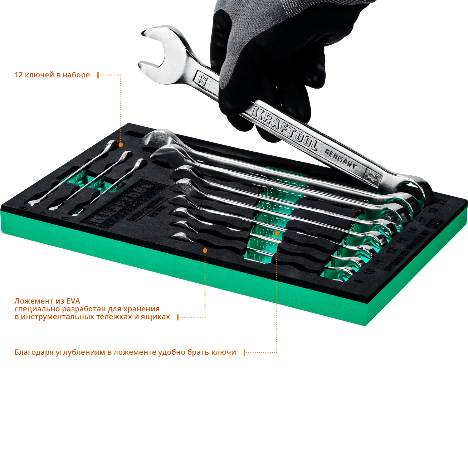 Набор комбинированных гаечных ключей KRAFTOOL 12 шт, 6 - 22 мм (27079-H12E)