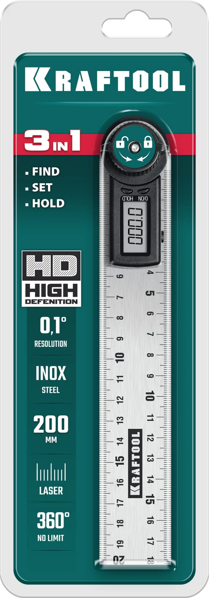 Транспортир-угломер электронный KRAFTOOL 200 мм (34682)