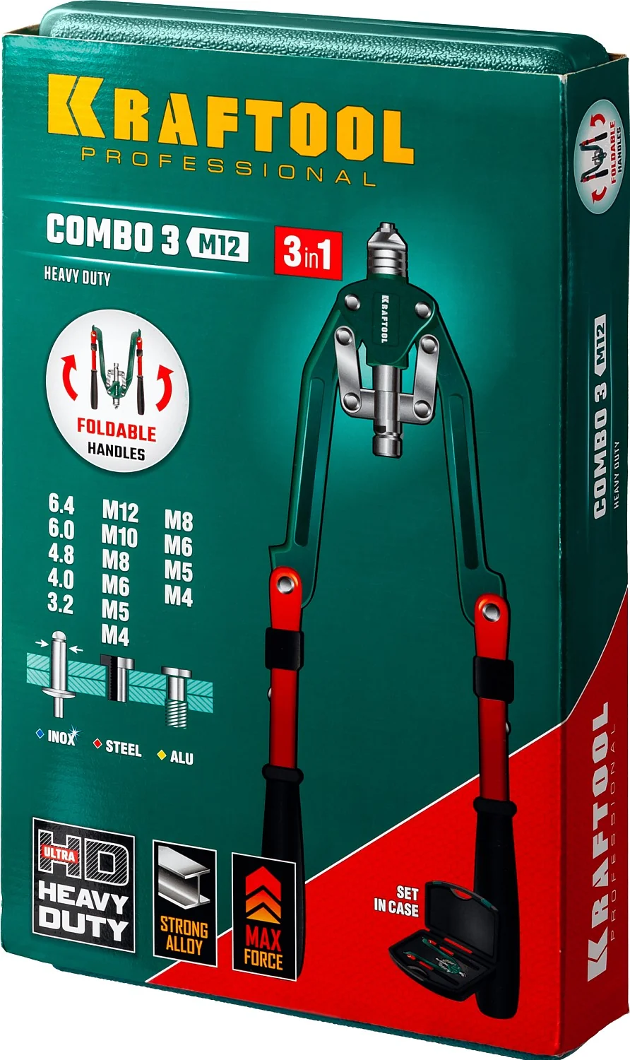 Заклепочник комбинированный складной KRAFTOOL 3 вида заклёпок, в кейсе (31182)
