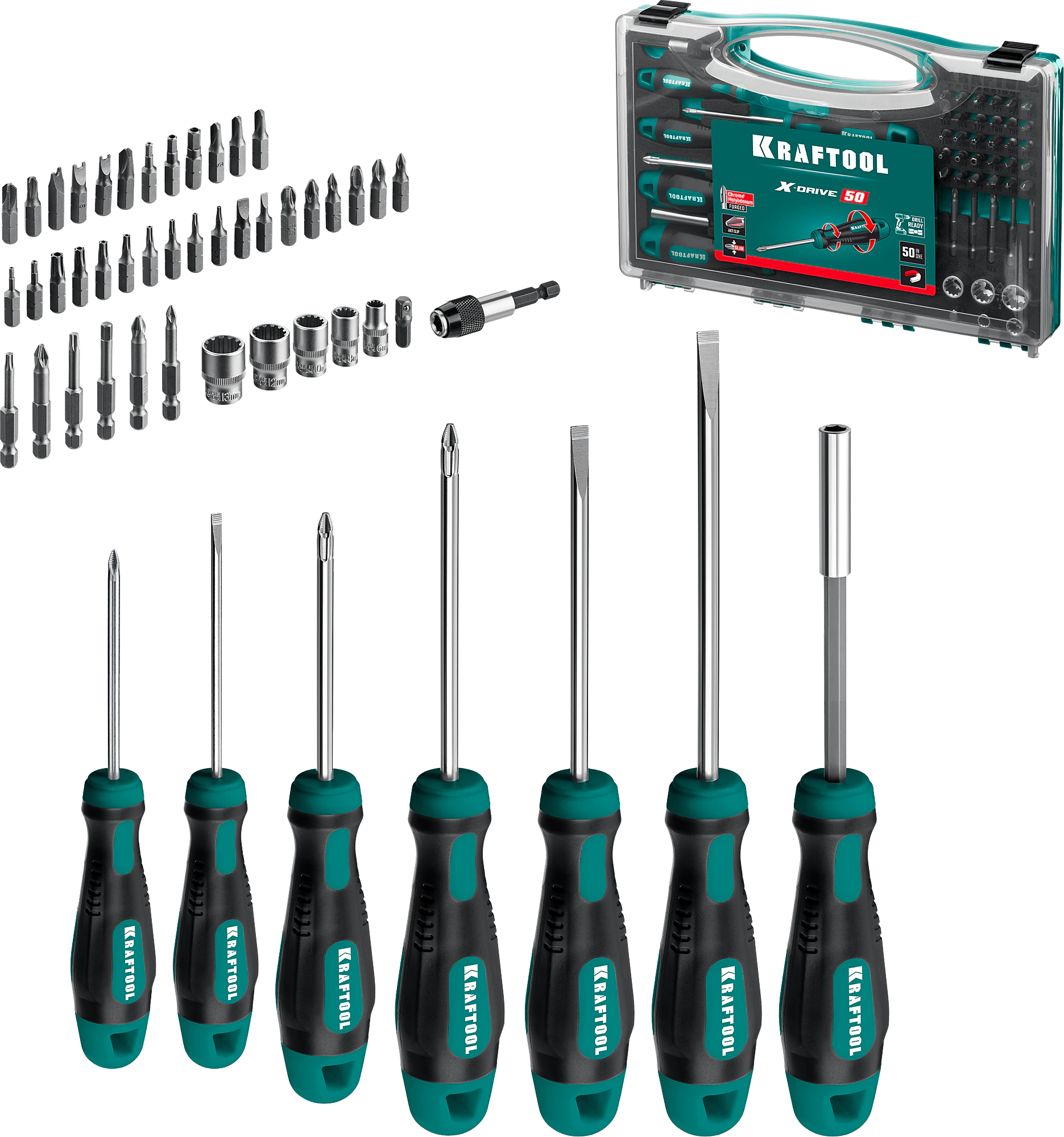 Набор отверток и насадок KRAFTOOL X-Drive 50, 50 предм. (25815)
