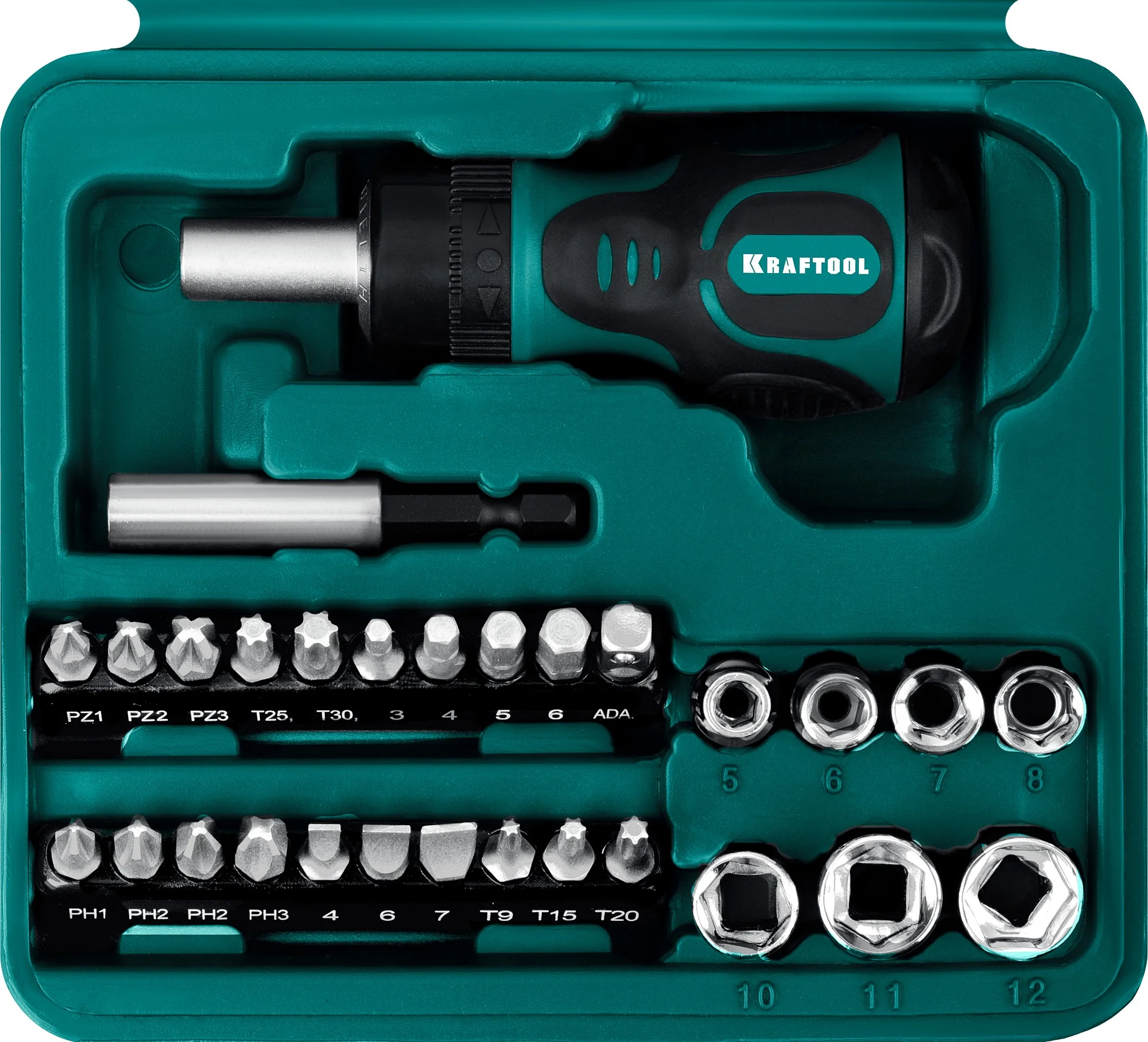 Реверсивная отвертка KRAFTOOL Kompakt-43, с насадками, 43 предм. (25556-H43)