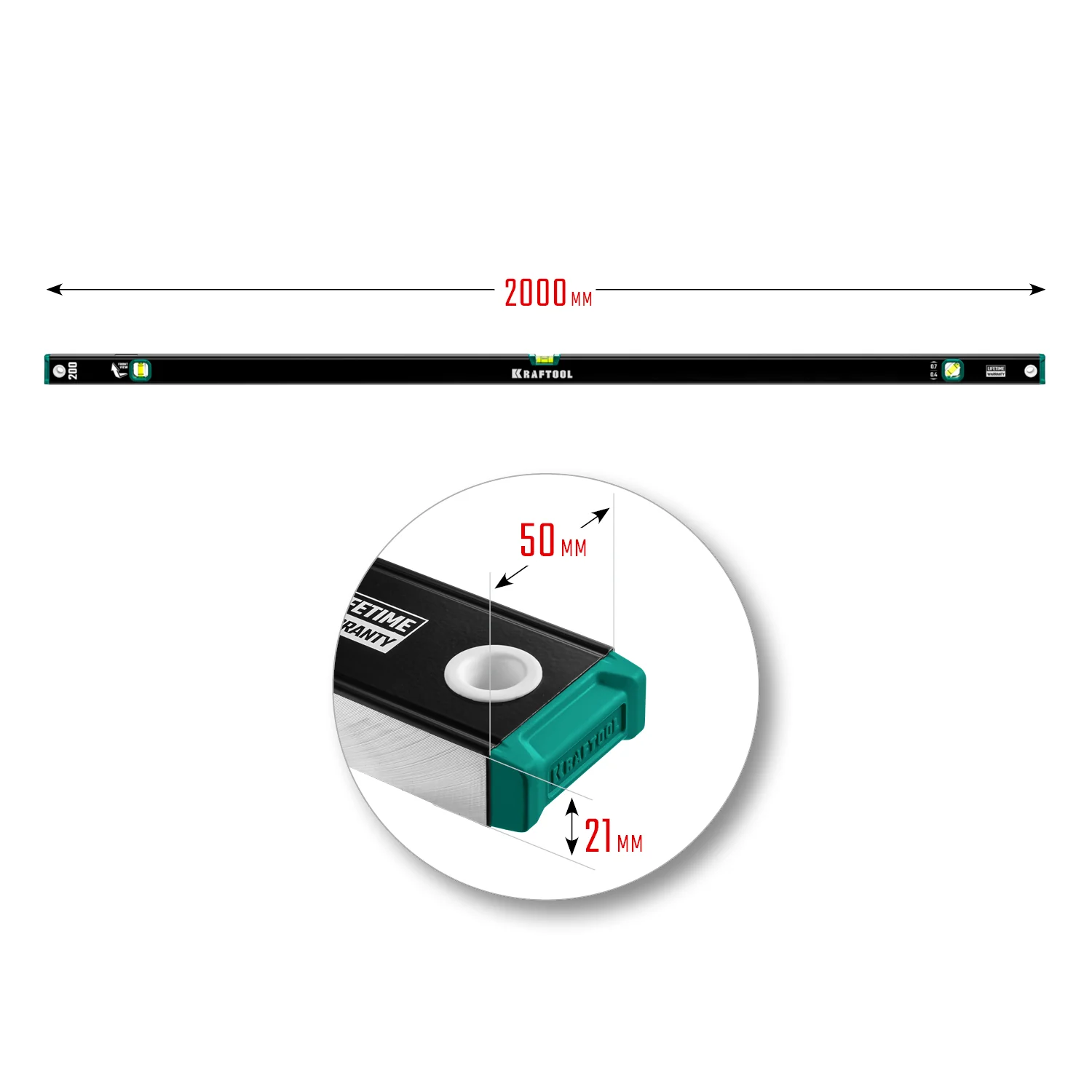 Уровень KRAFTOOL 2000 мм, с зеркальным глазком (34781-200)