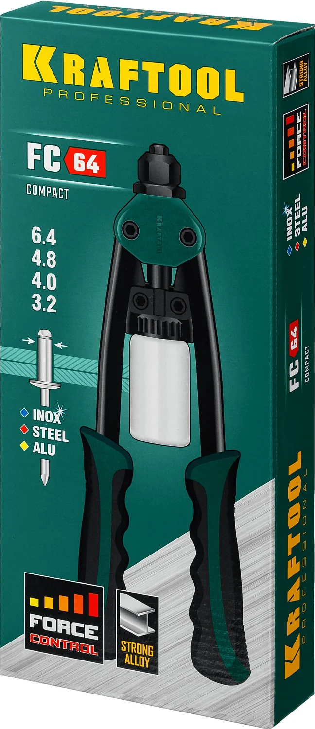 Заклепочник двуручный компактный KRAFTOOL 3.2 - 6.4 мм, 320 мм, регулировка усилия (31160)