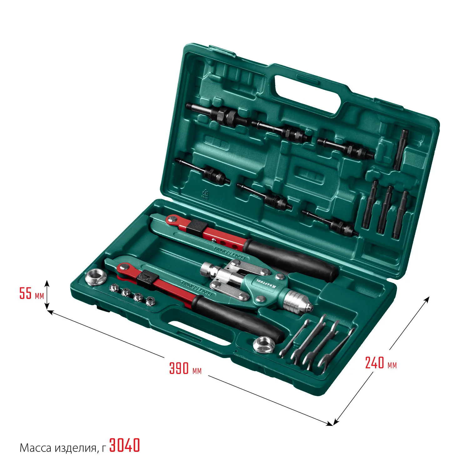 Заклепочник комбинированный складной KRAFTOOL 3 вида заклёпок, в кейсе (31182)