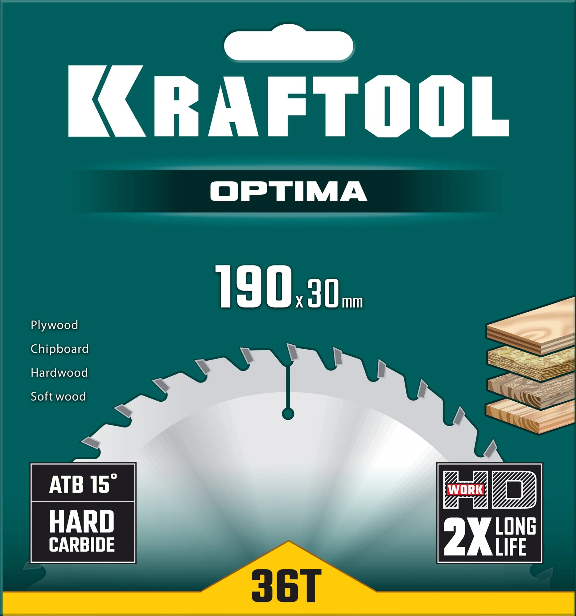Пильный диск по дереву KRAFTOOL 36951-190-30 Optima, 190 х 30 мм, 36Т