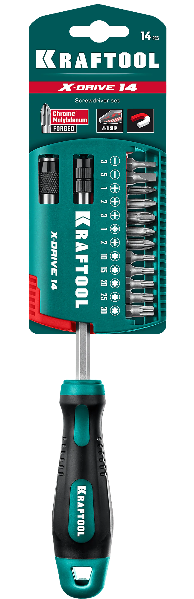 Отвертка-битодержатель KRAFTOOL X-Drive-14, 14 предм. (25814)