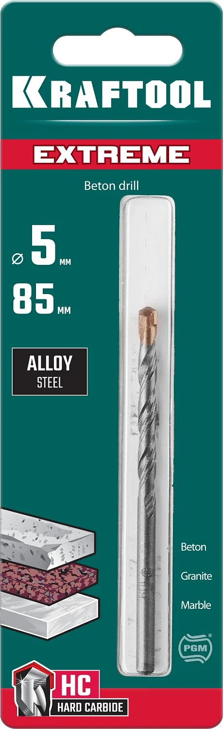 Сверло по бетону KRAFTOOL 29166-085-05 Extreme, 5 х 85 мм, цилиндр. хвостовик