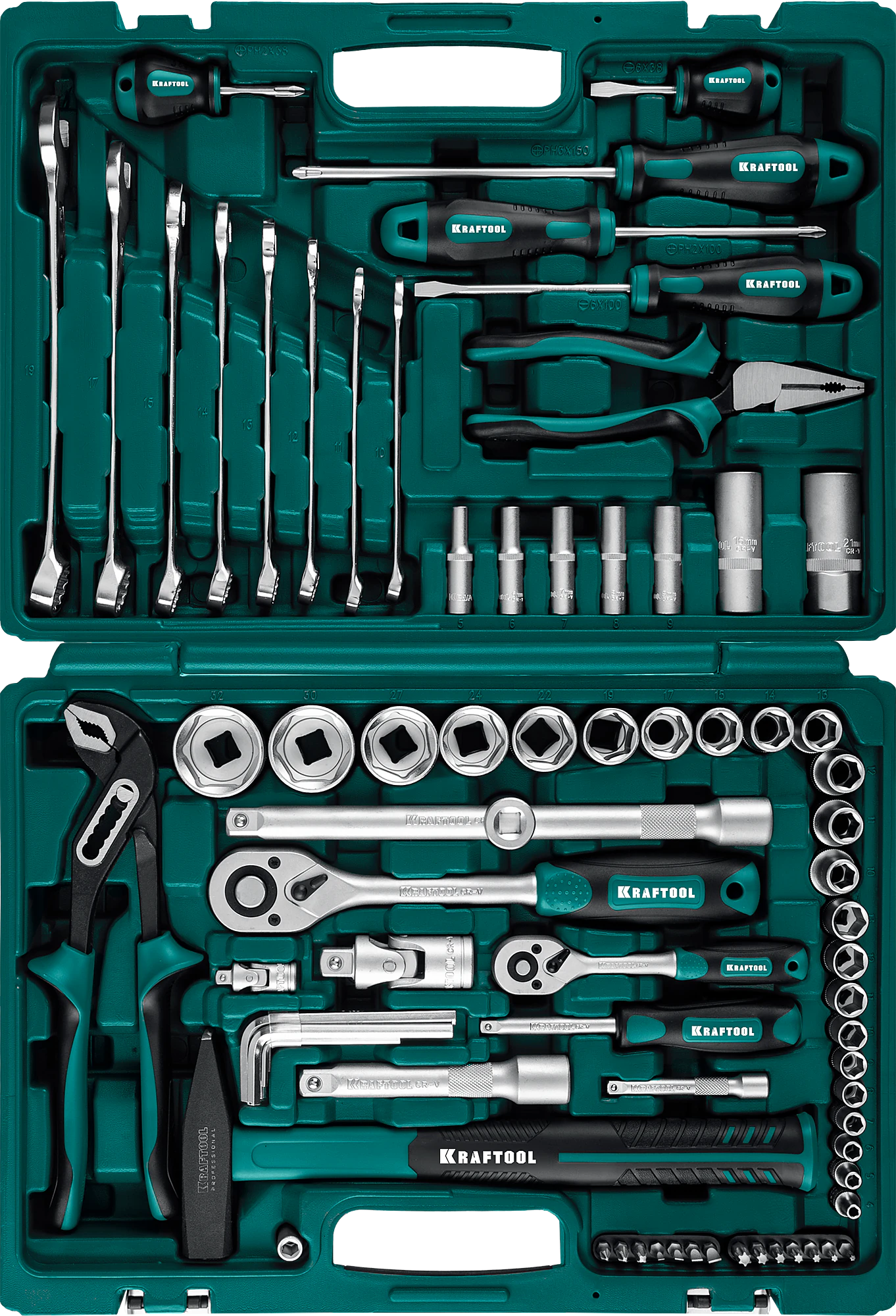 Универсальный набор инструмента KRAFTOOL EXTREM-76, 76 предм., (1/2″+3/8″+1/4″) (27889-H76)