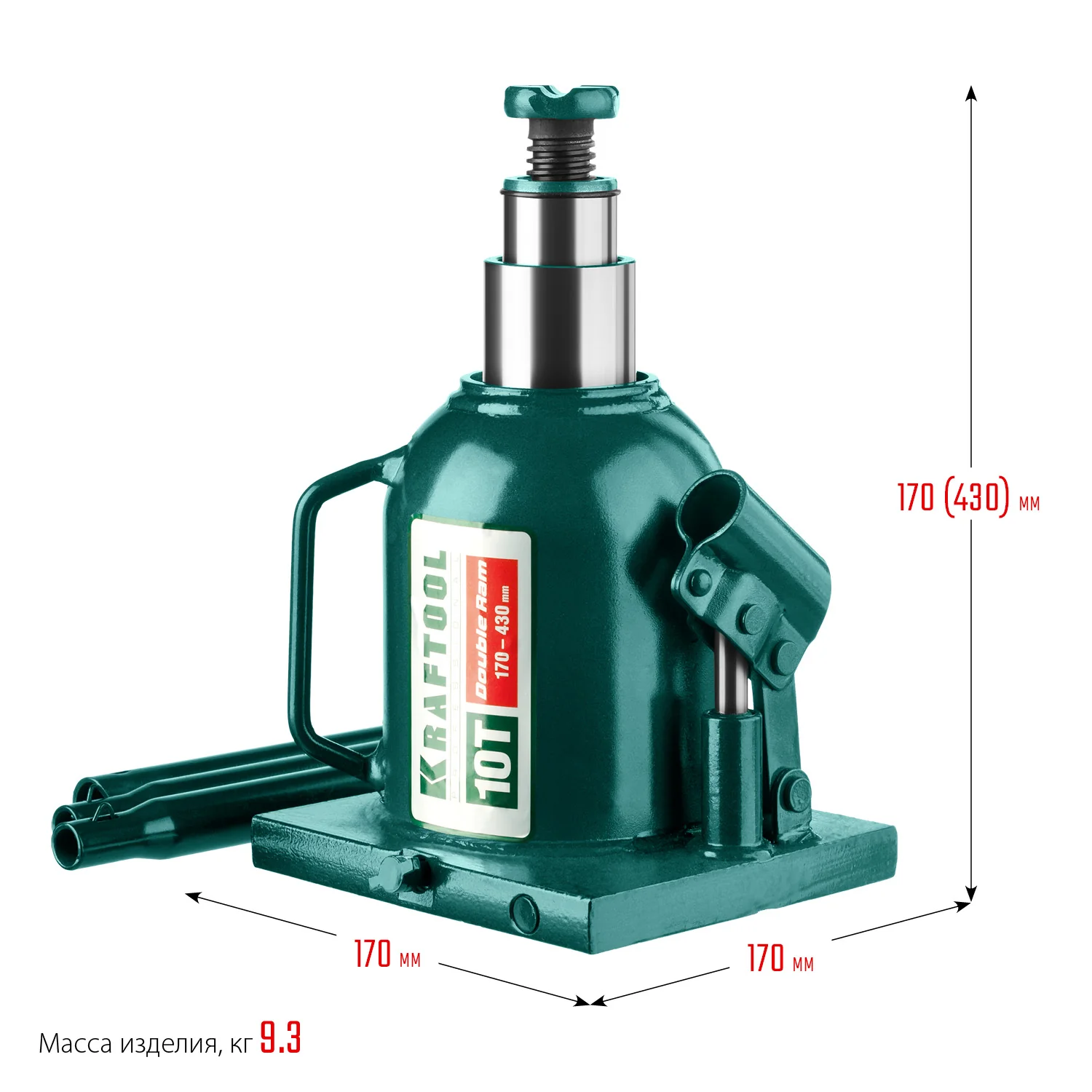 Домкрат бутылочный двухштоковый KRAFTOOL 10 т, 170 - 430 мм, с увеличенным подъемом (43463-10)