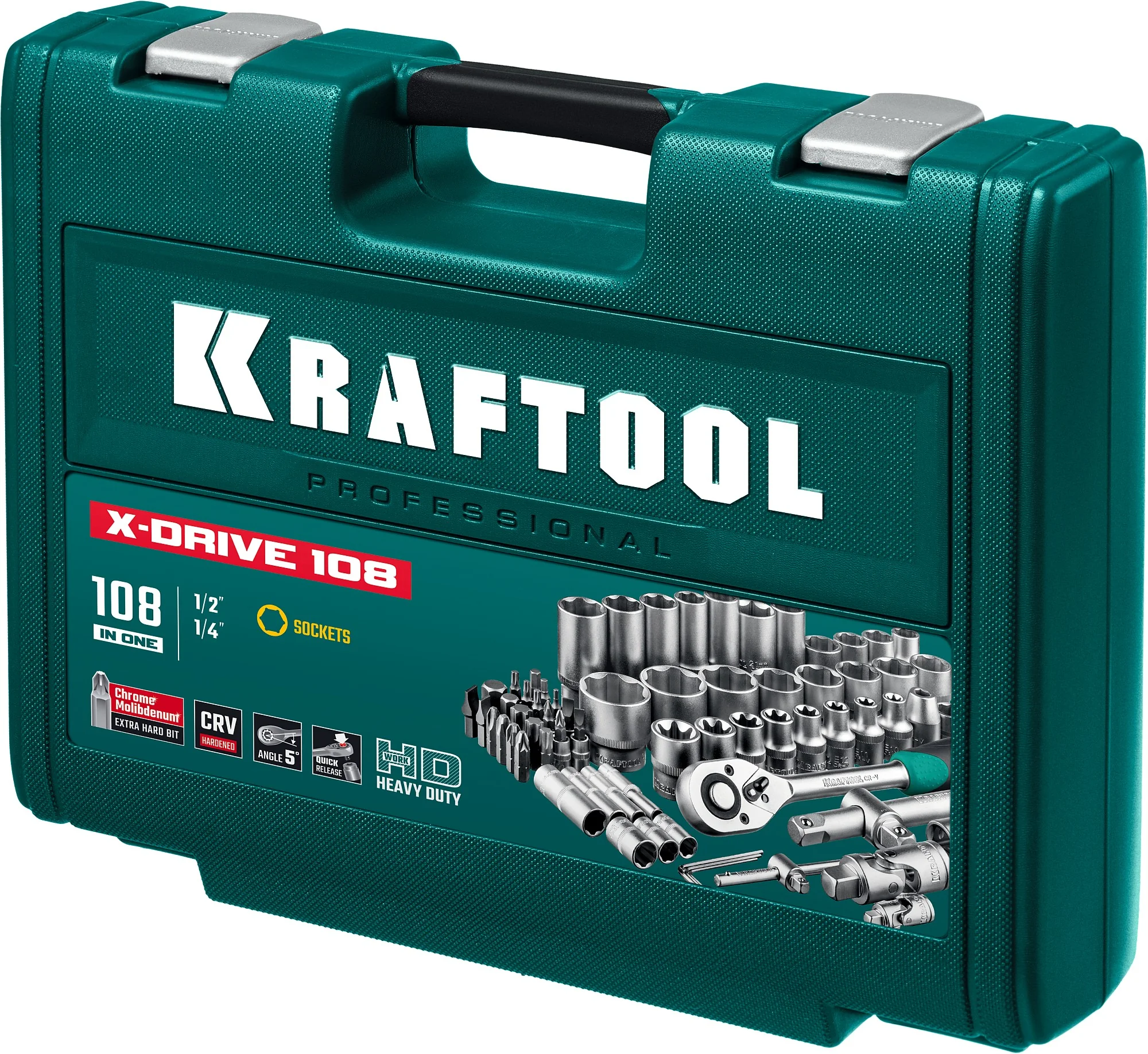 Универсальный набор инструмента KRAFTOOL X-Drive 108, 108 предм., (1/2″+3/8″+1/4″) (27888-H108)