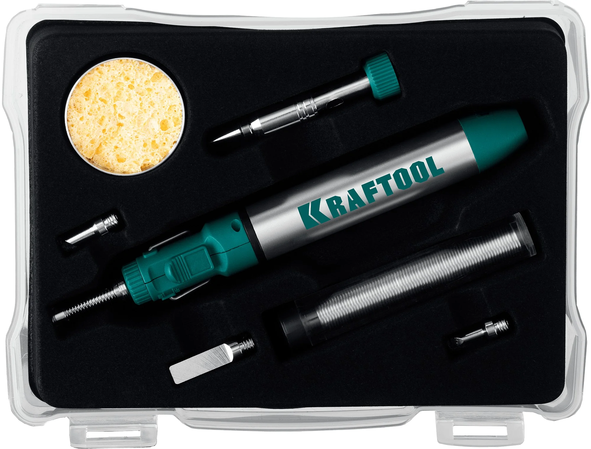 Паяльник газовый KRAFTOOL 70 B, 30 - 70 Вт, 1300°С, горелка, фен, набор 8 в 1 (55504-H8)