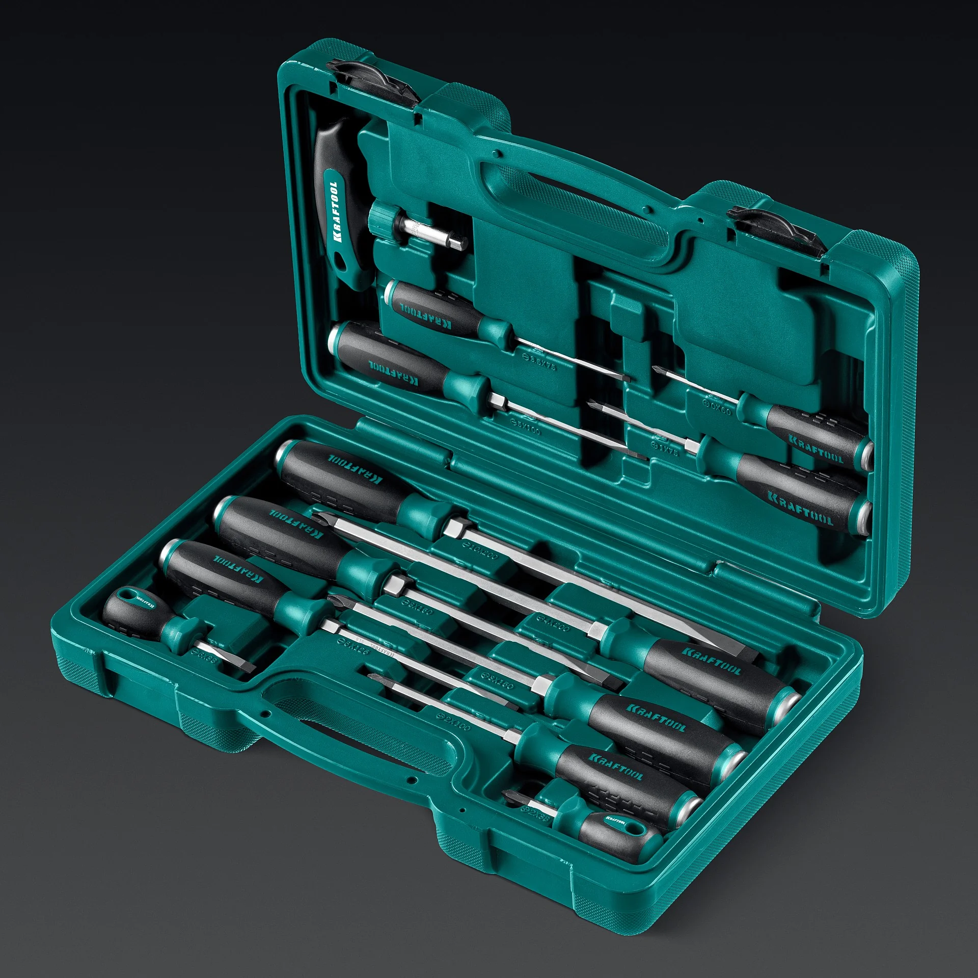 Набор ударных отверток KRAFTOOL IMPACT, 13 шт, сквозной стержень Cr-Mo (25035)