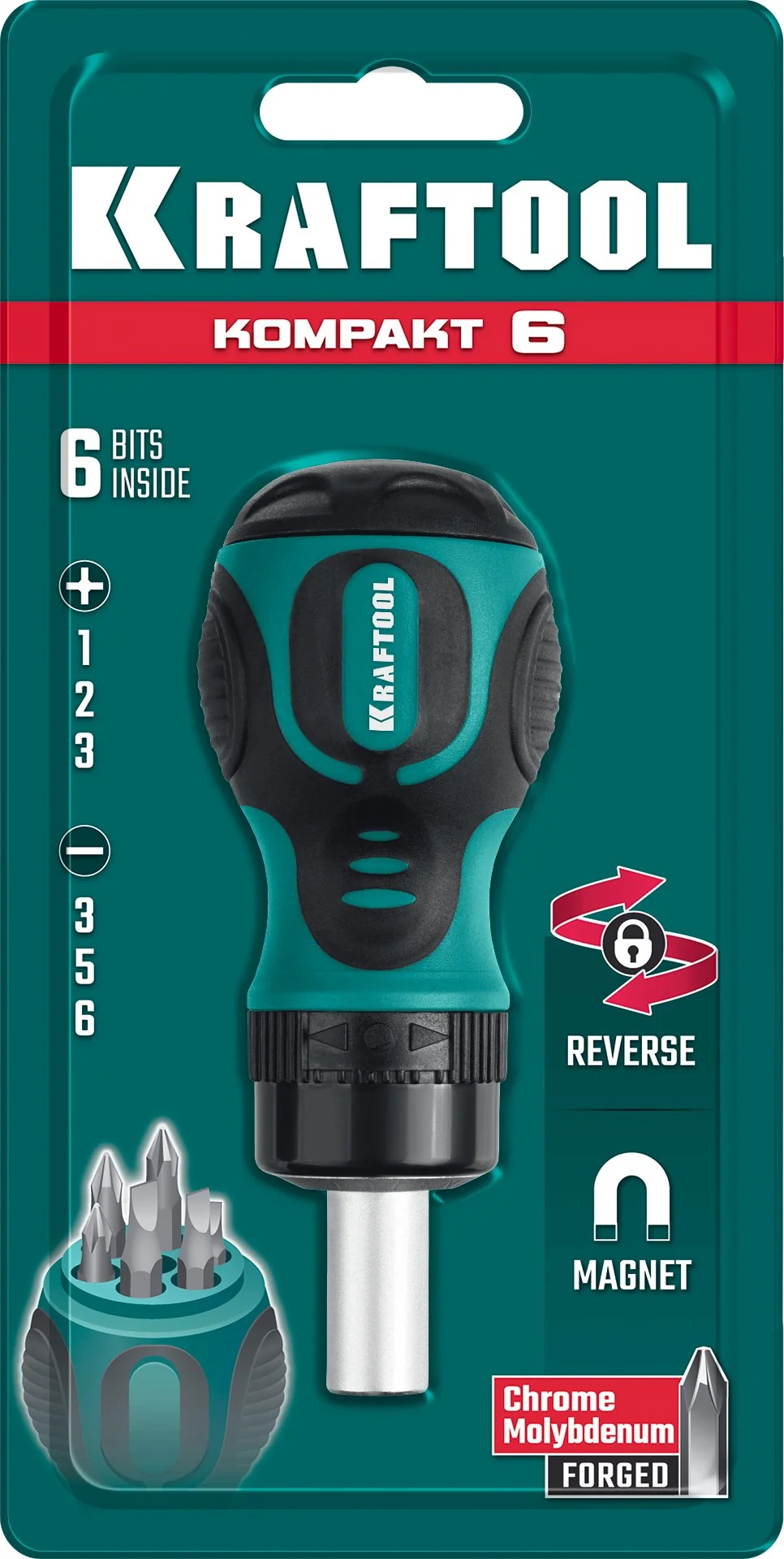 Реверсивная отвертка KRAFTOOL Kompakt-6, 6 предм., с битами (26190-H7)