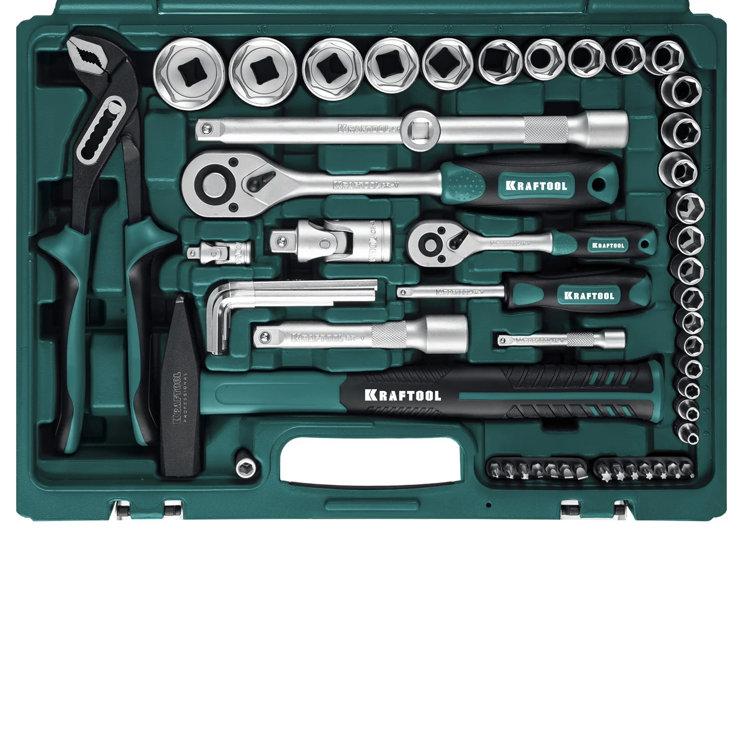 Универсальный набор инструмента KRAFTOOL EXTREM-76, 76 предм., (1/2″+3/8″+1/4″) (27889-H76)