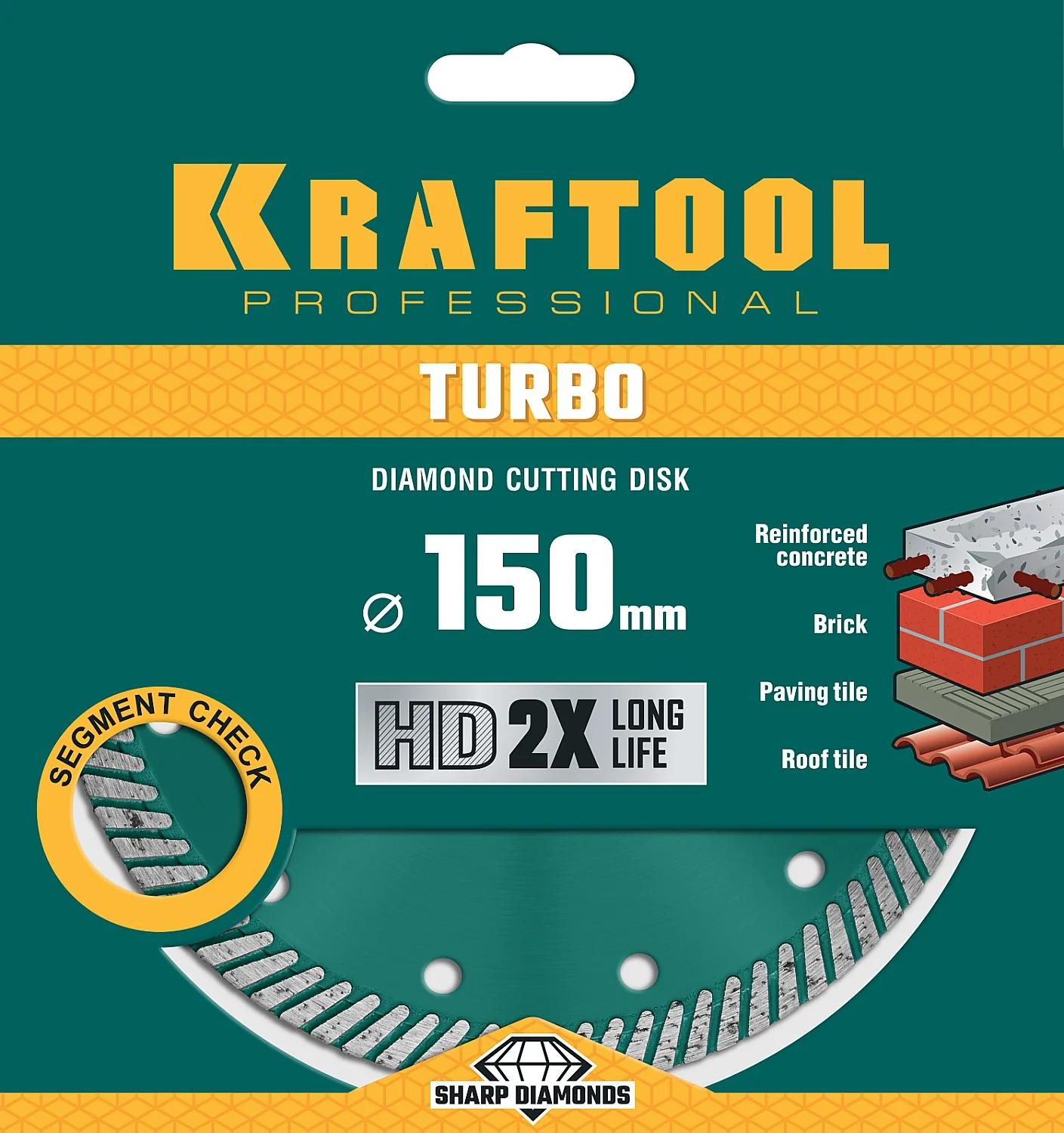 Сегментированный алмазный диск KRAFTOOL 36682-150 Turbo, 150 мм, (22.2 мм, 10 х 2.4 мм)