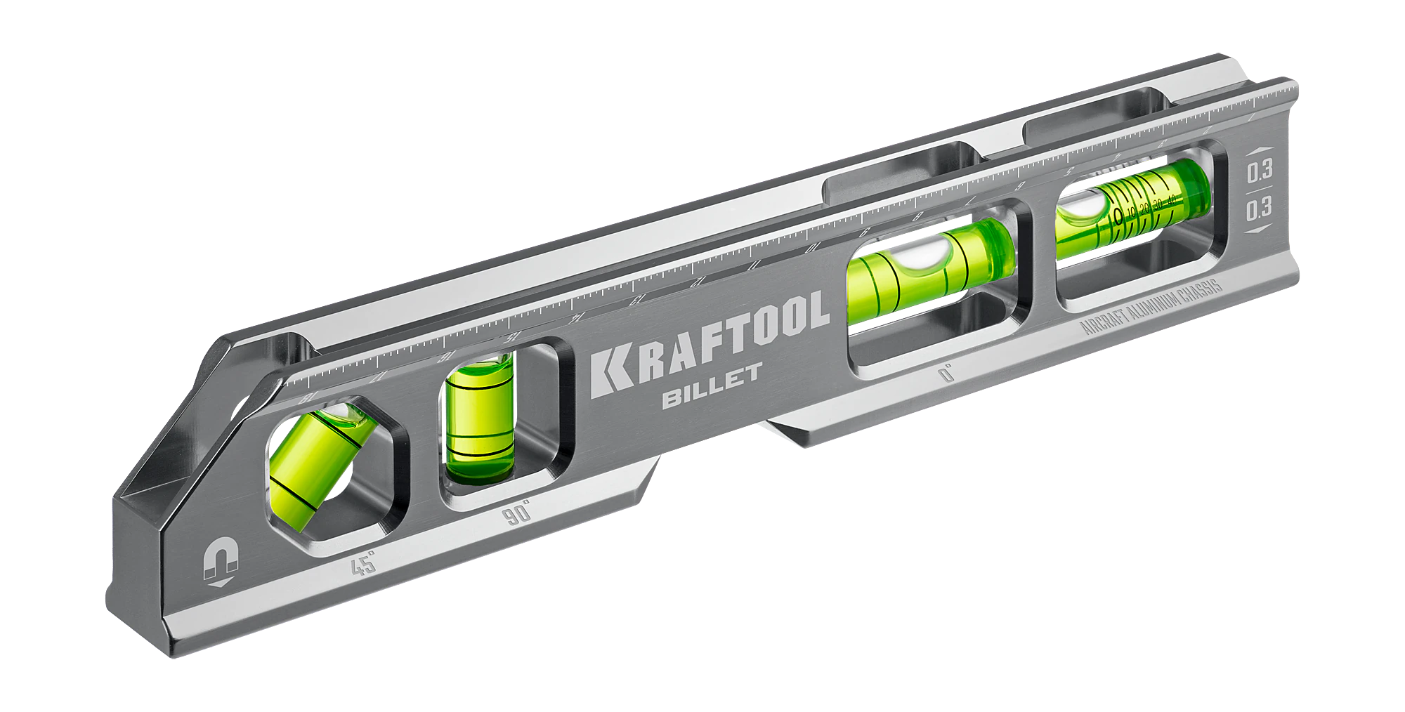 Уровень брусковый магнитный KRAFTOOL 200 мм, 8 в 1, точность 0.3 мм/м, 4 глазка (34790)