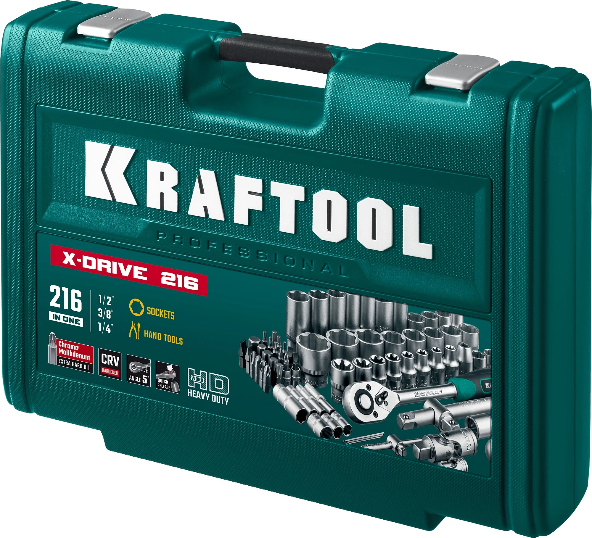 Универсальный набор инструмента KRAFTOOL X Drive, 216 предм., (1/2″+3/8″+1/4″) (27888-H216)