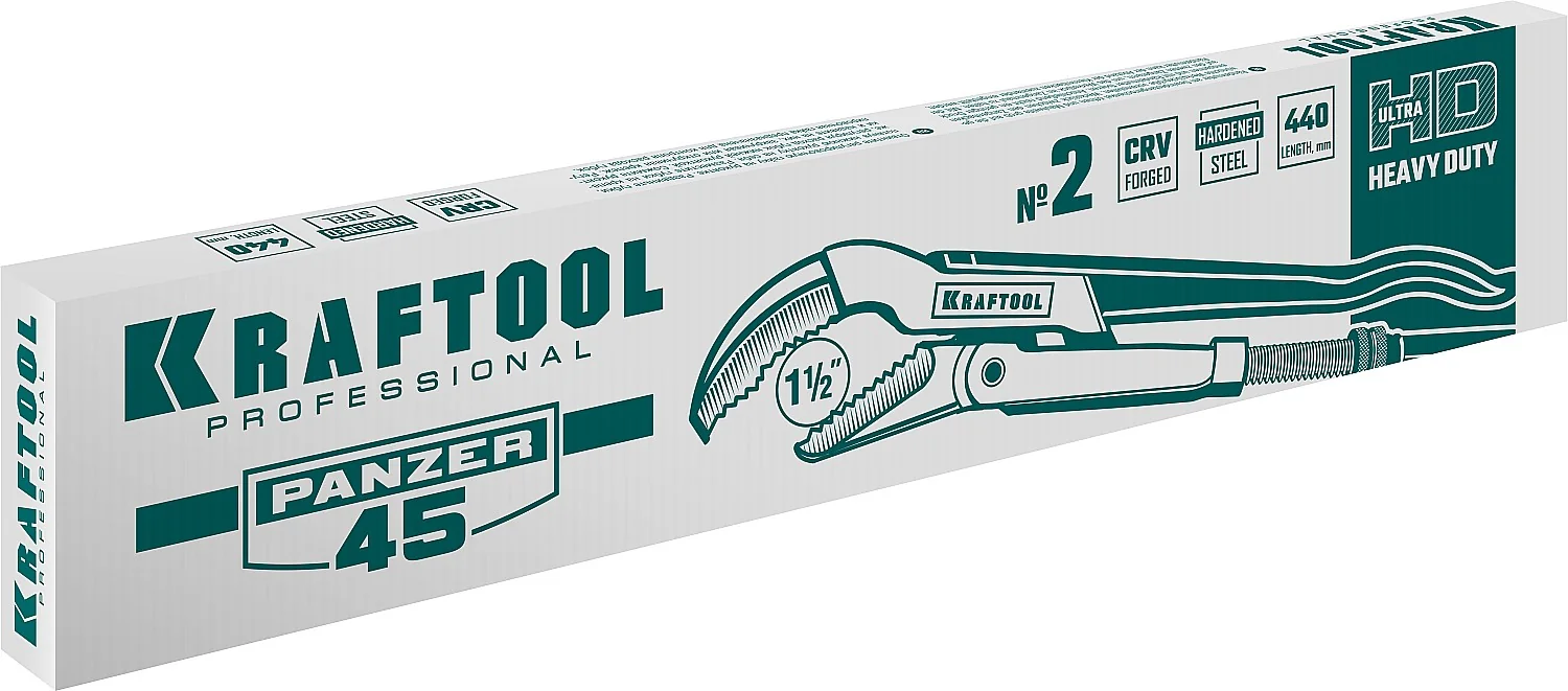Трубный ключ KRAFTOOL PANZER-45, №2, 1.5″, 440 мм, с изогнутыми губками (2735-15)