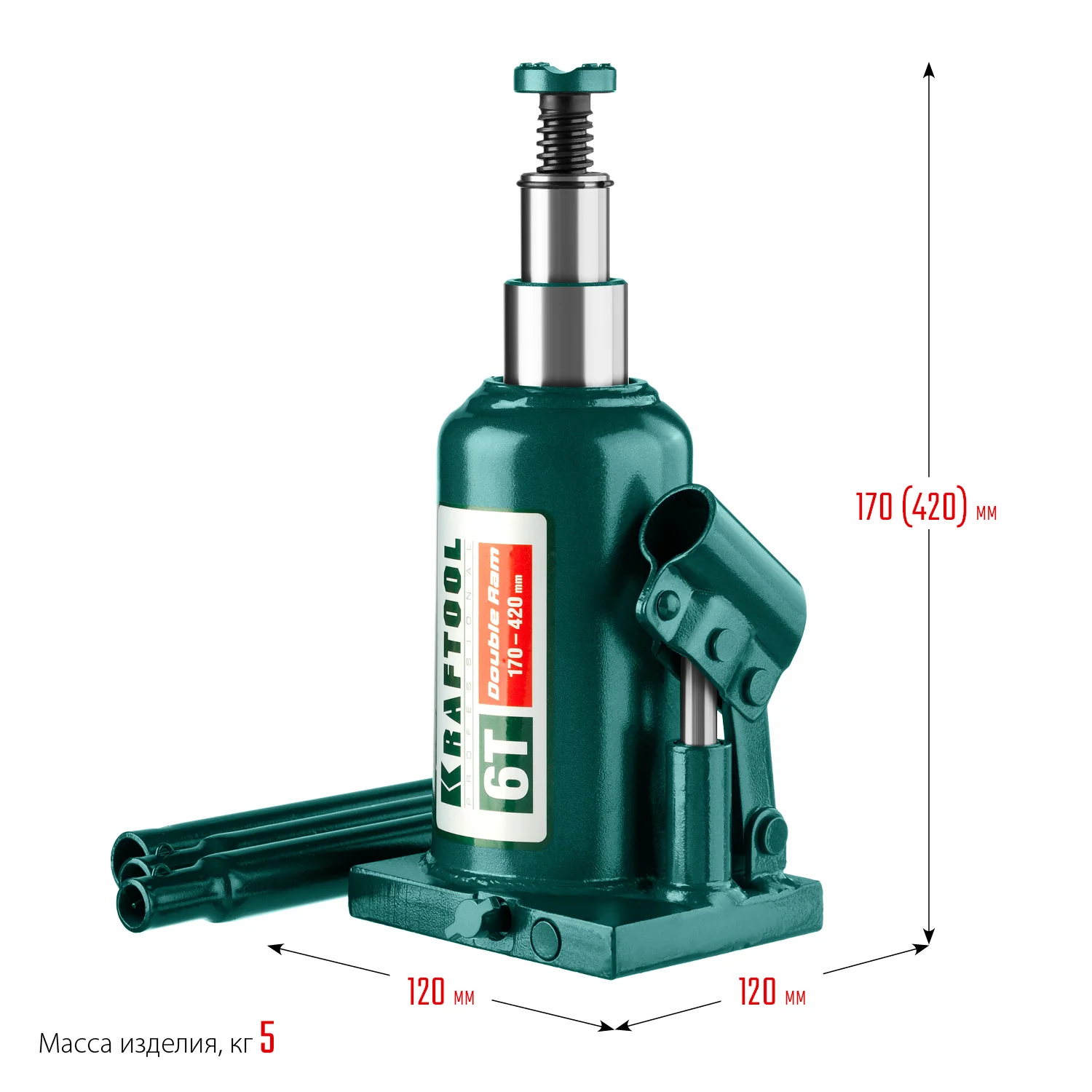 Домкрат бутылочный двухштоковый KRAFTOOL 6 т, 170 - 420 мм, с увеличенным подъемом (43463-6)
