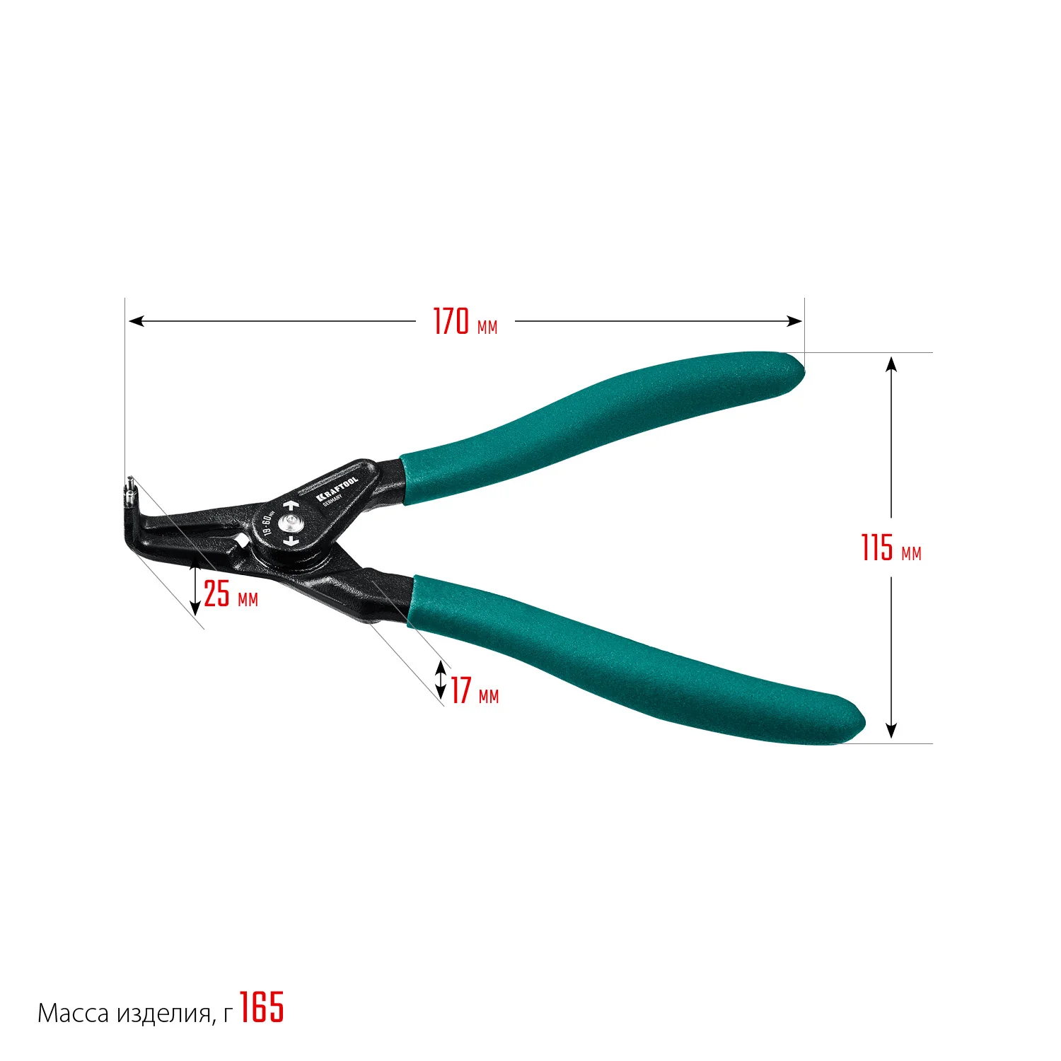 Съемник стопорных колец KRAFTOOL 180 мм, изогнутые губки, внешний (22812-4)